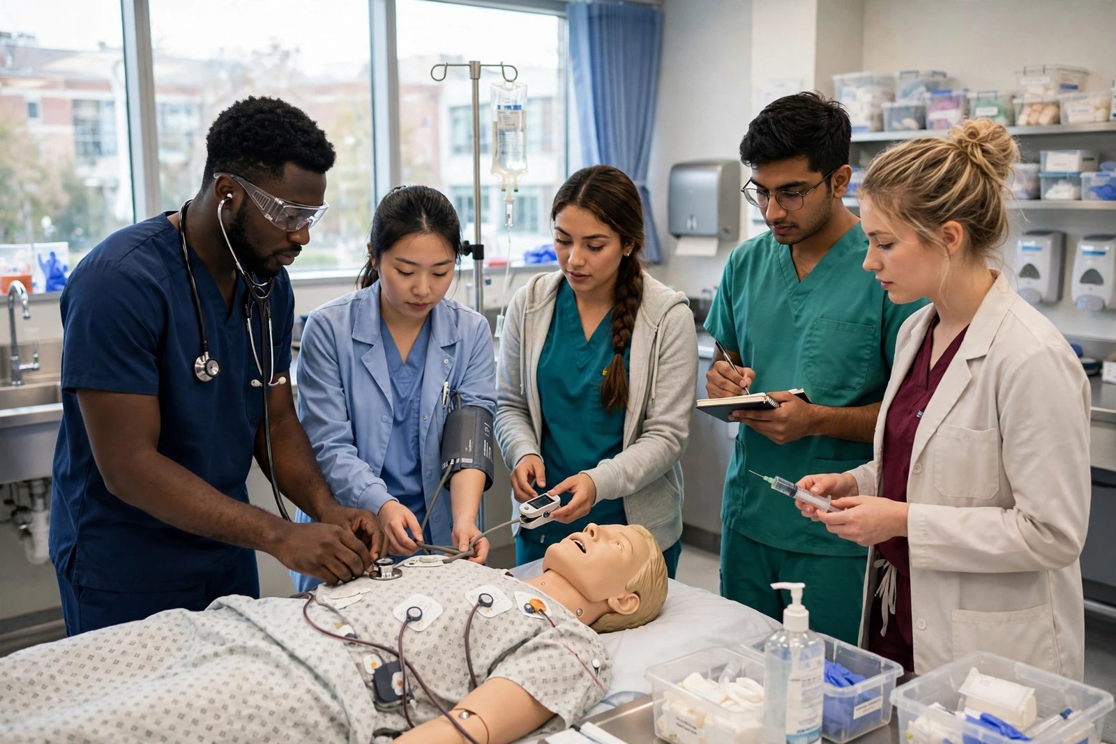 Nursing and public health students training in a university clinical skills laboratory