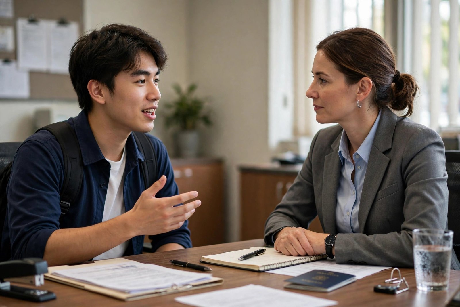 Student speaking confidently in a visa interview about their study history
