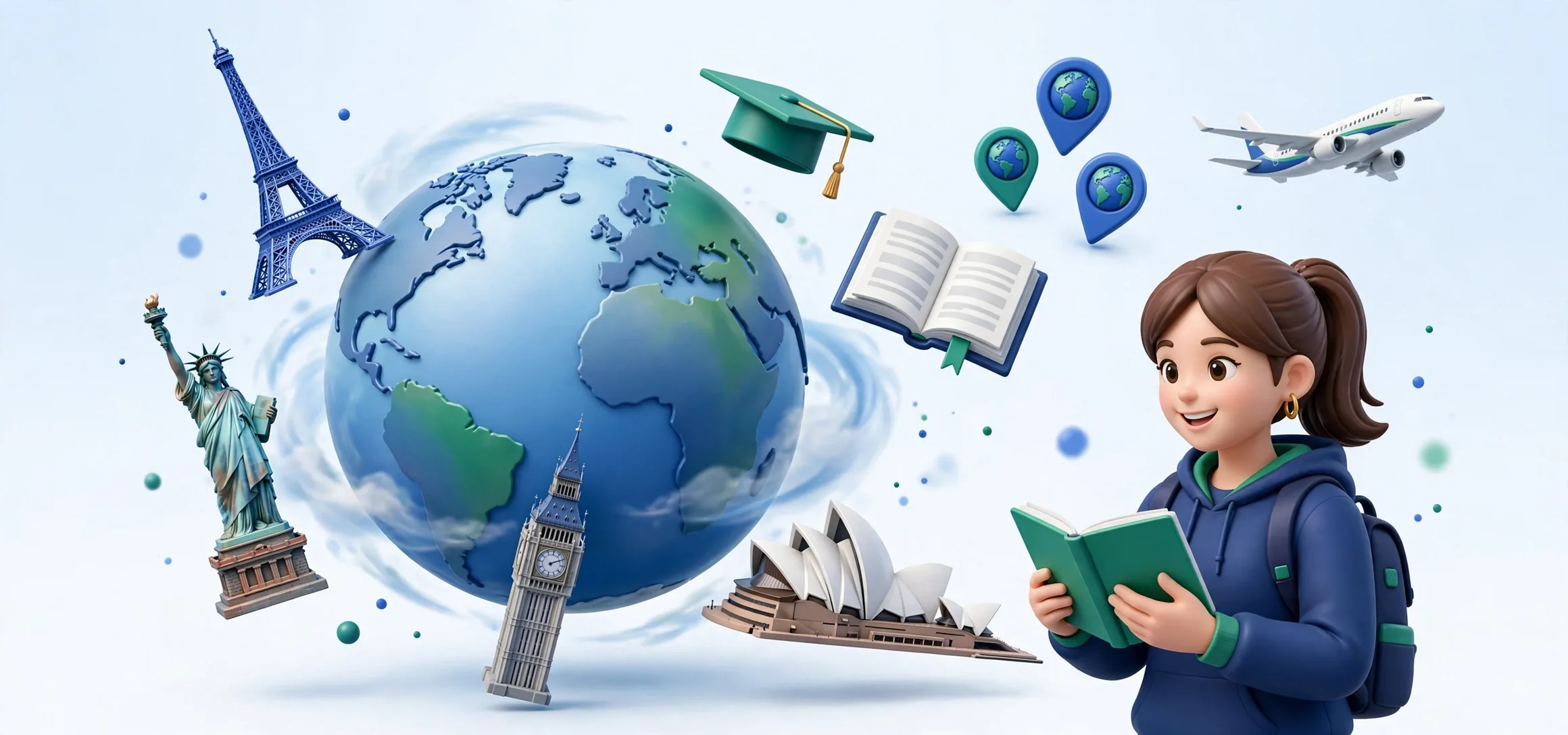 Student exploring global education opportunities around a 3D globe