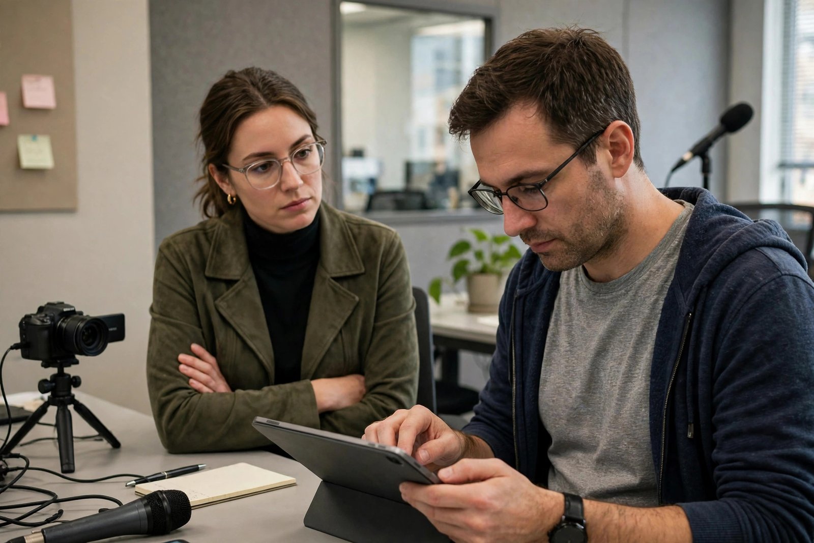 UX researcher observing a participant using a tablet in a usability testing lab