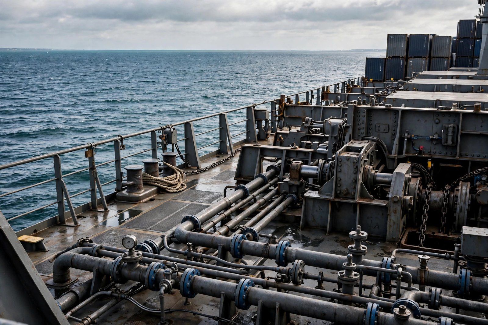 Marine engineers inspecting propulsion machinery on board a ship