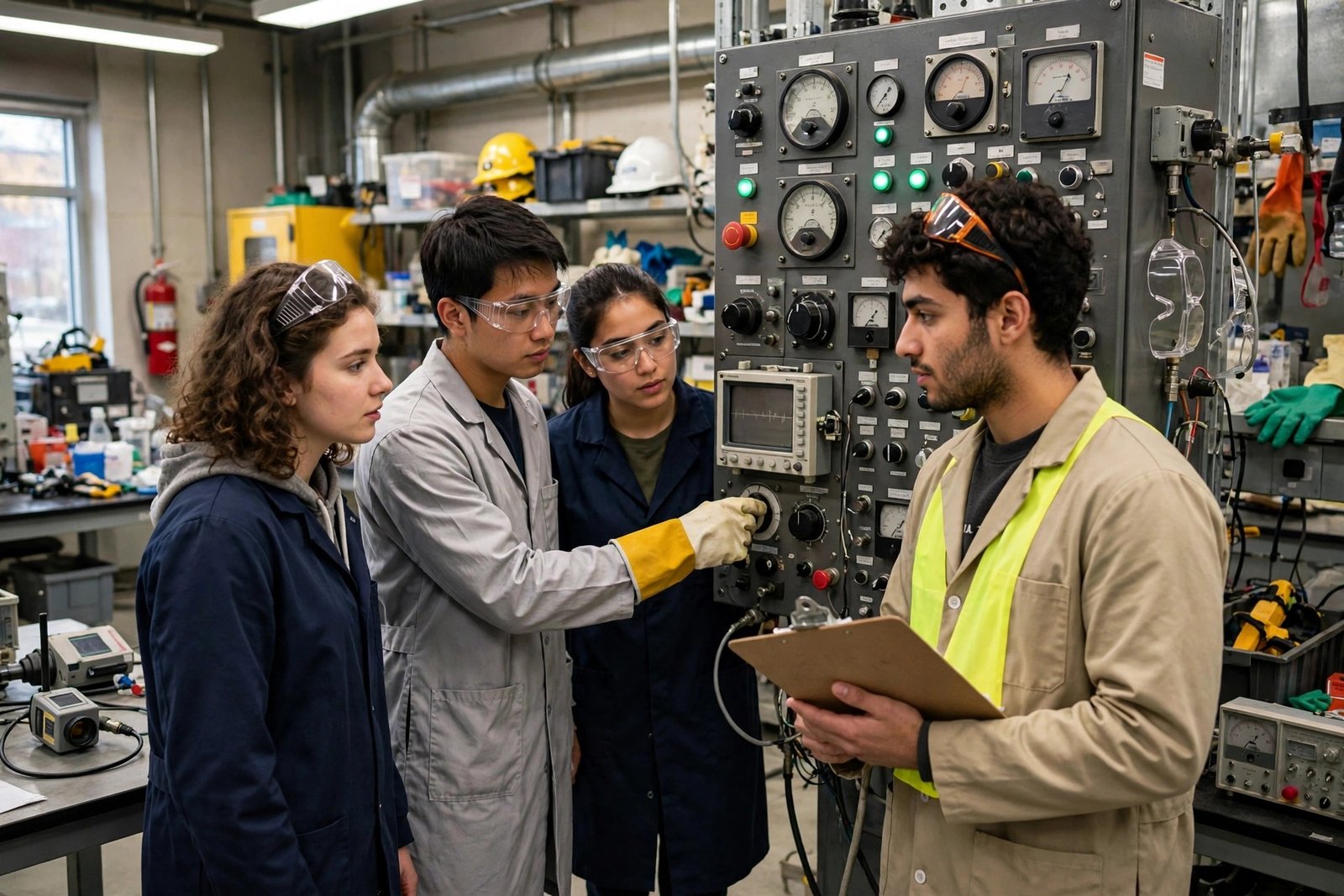Nuclear engineering students working in a university laboratory