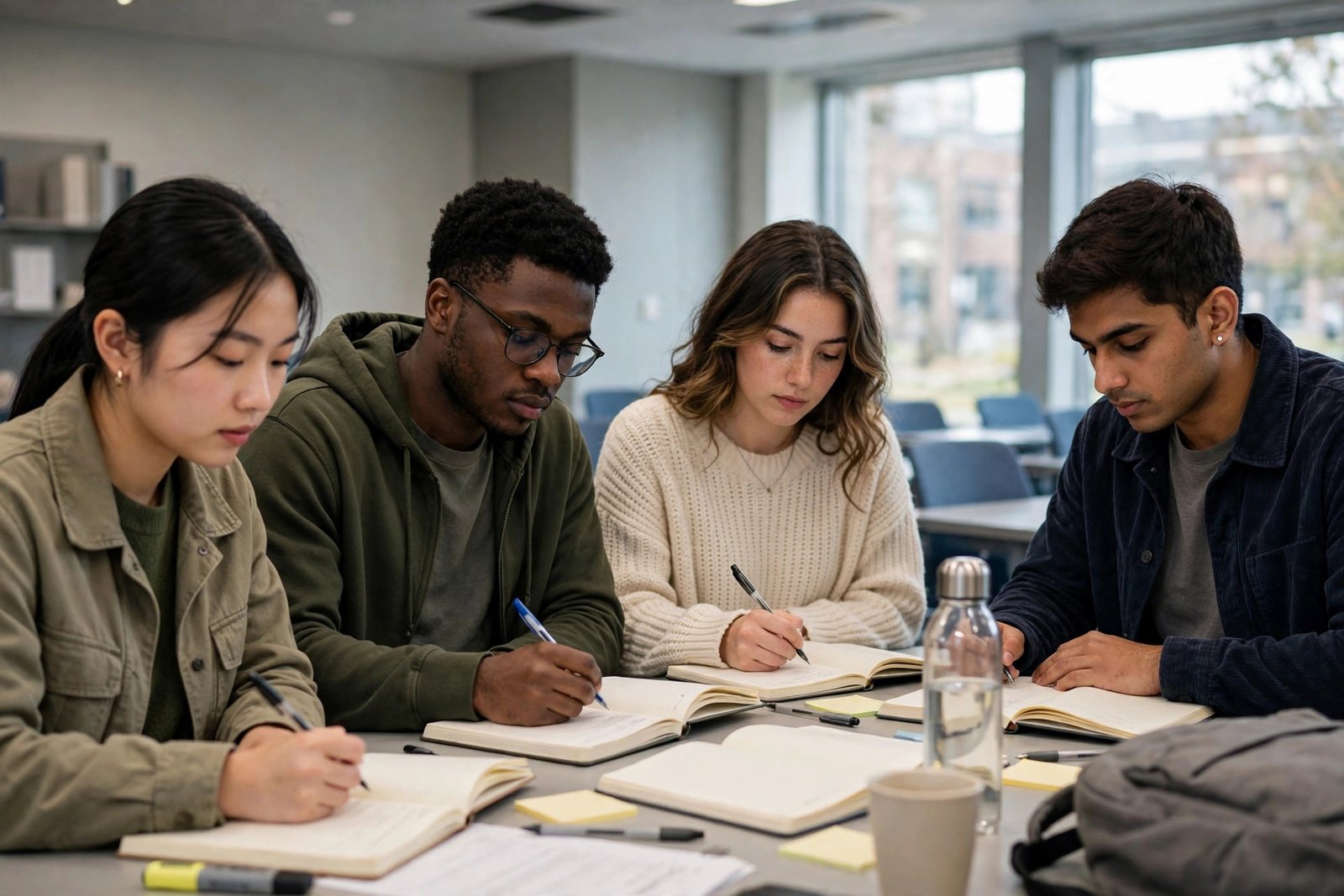 Criminology students studying criminal justice in a university classroom