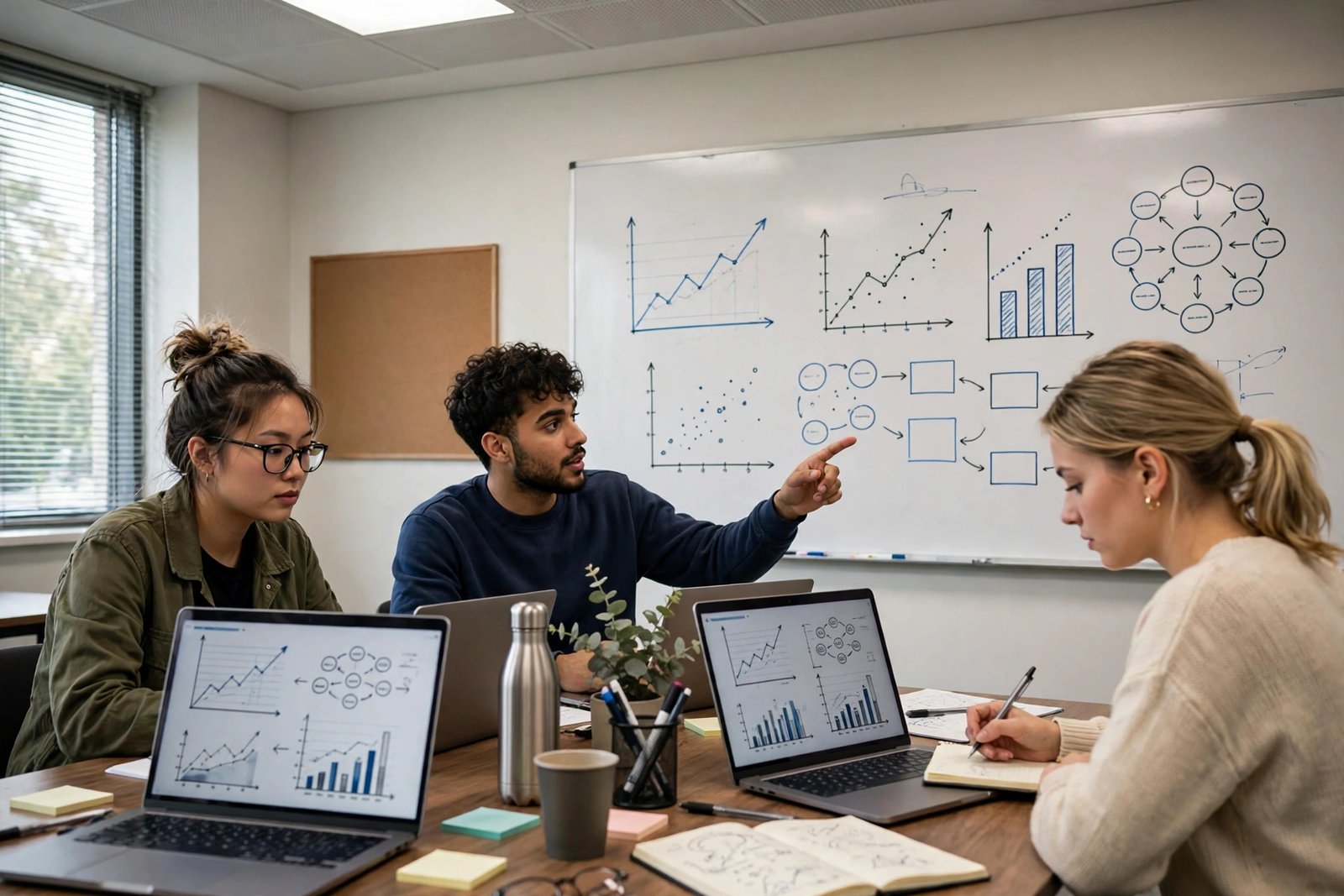 Graduate students analysing development data in a university seminar