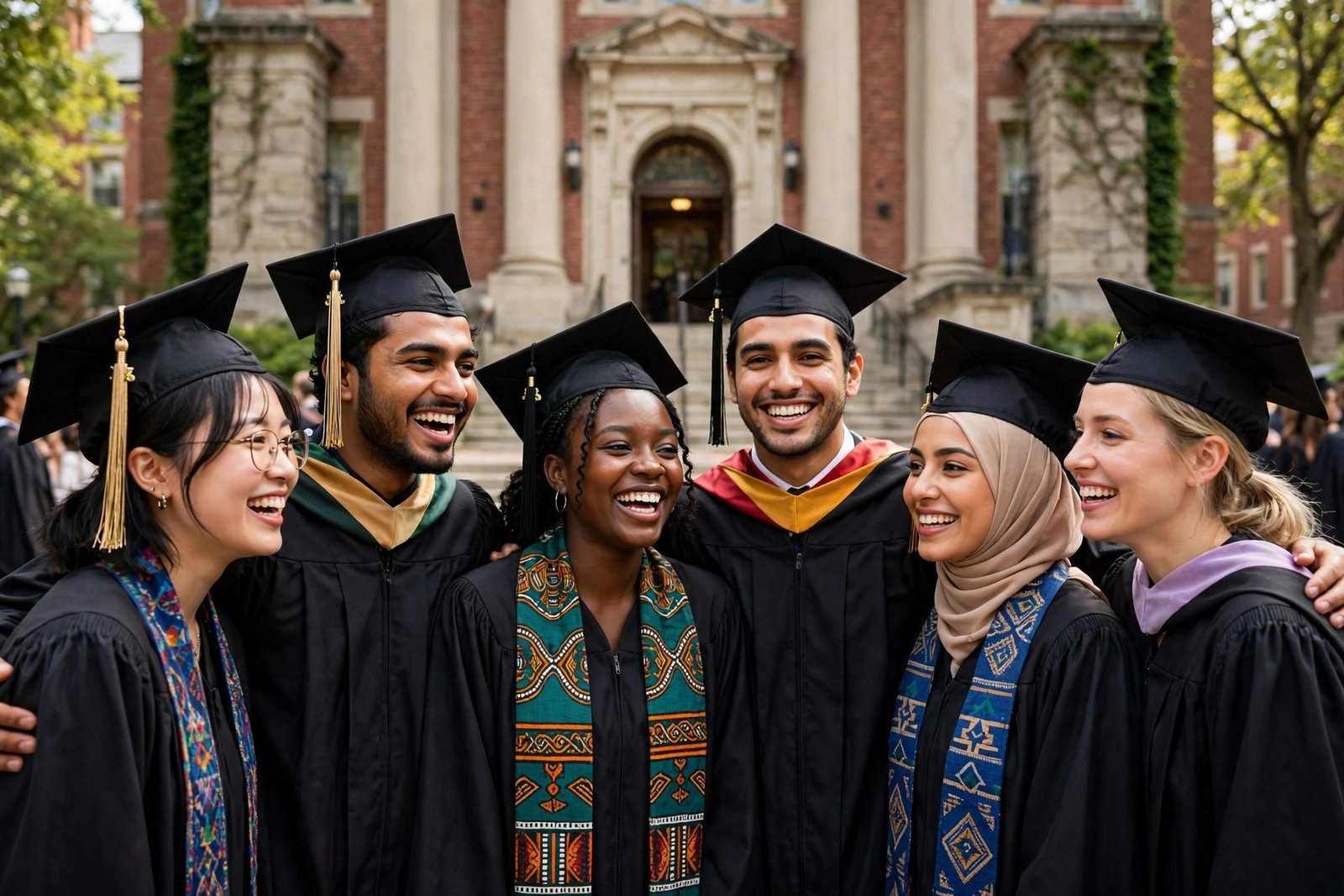 Graduates celebrating at a US university after winning fully funded scholarships in the USA
