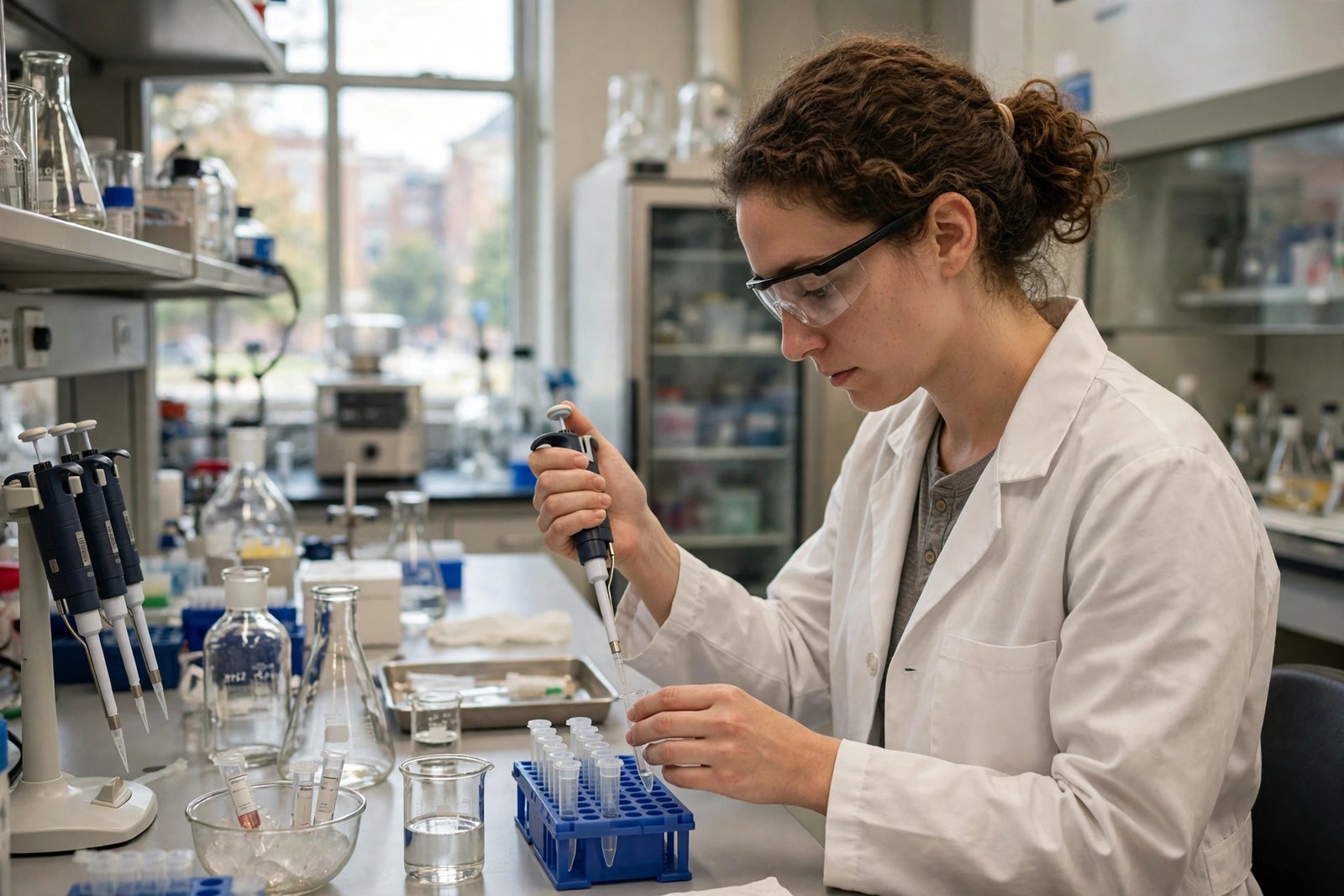 PhD researcher working in a university laboratory in the USA