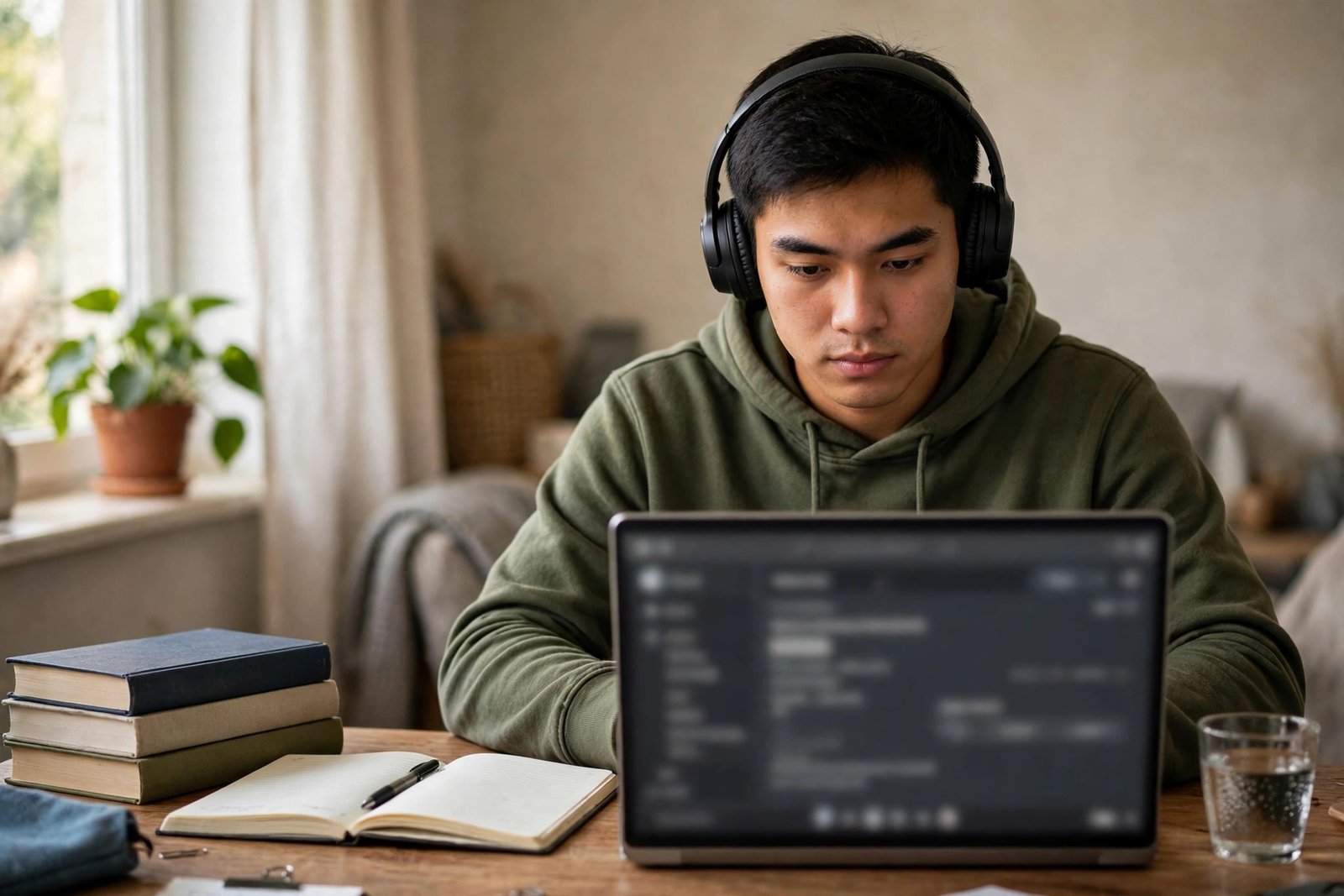 Student taking the Duolingo English Test online at home for a USA scholarship application