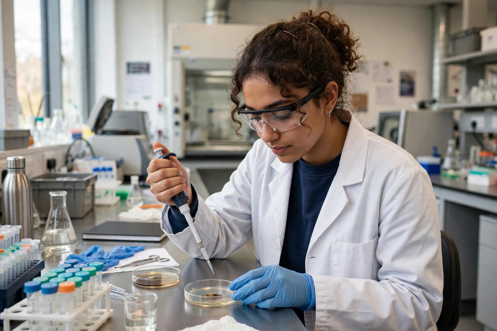 PhD researcher working in a UK university laboratory on a funded doctorate