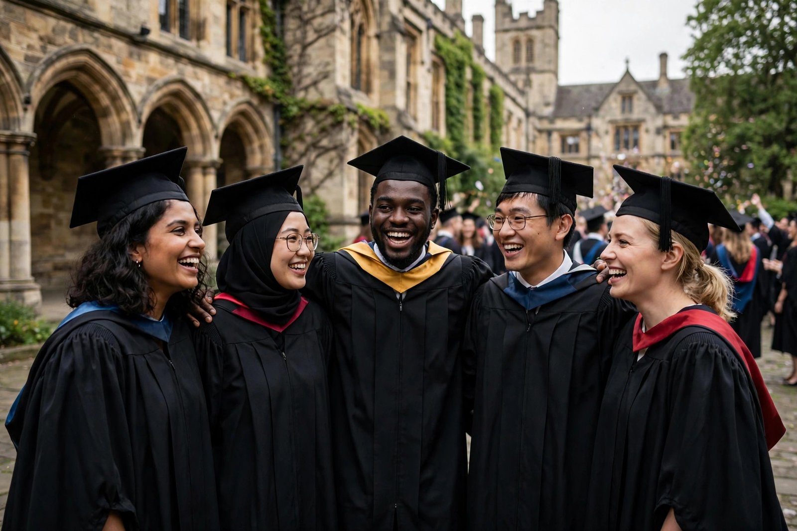 Graduates celebrating after completing a UK government funded masters degree