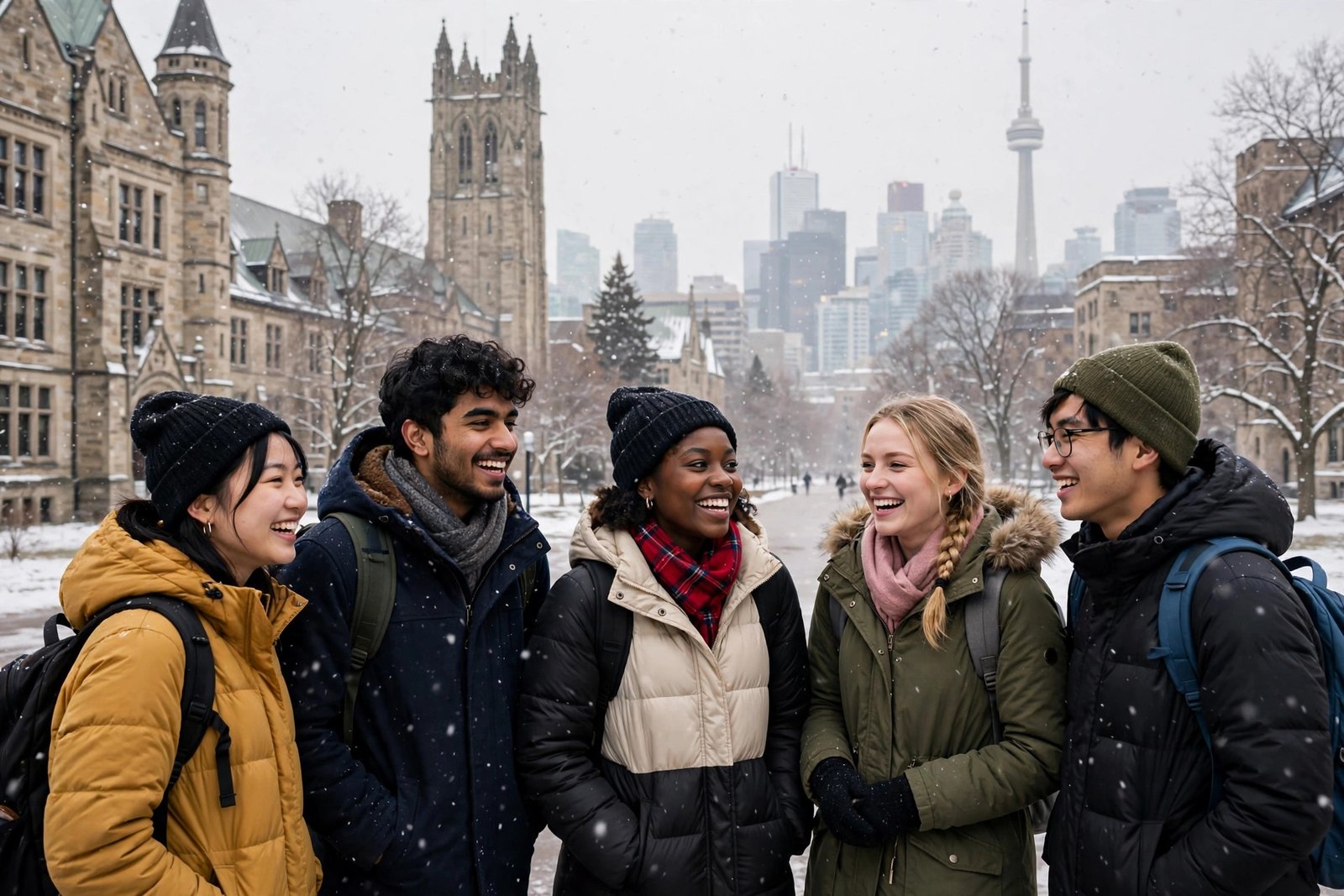 International students on a snowy Canadian campus exploring fully funded scholarships in Canada 2026