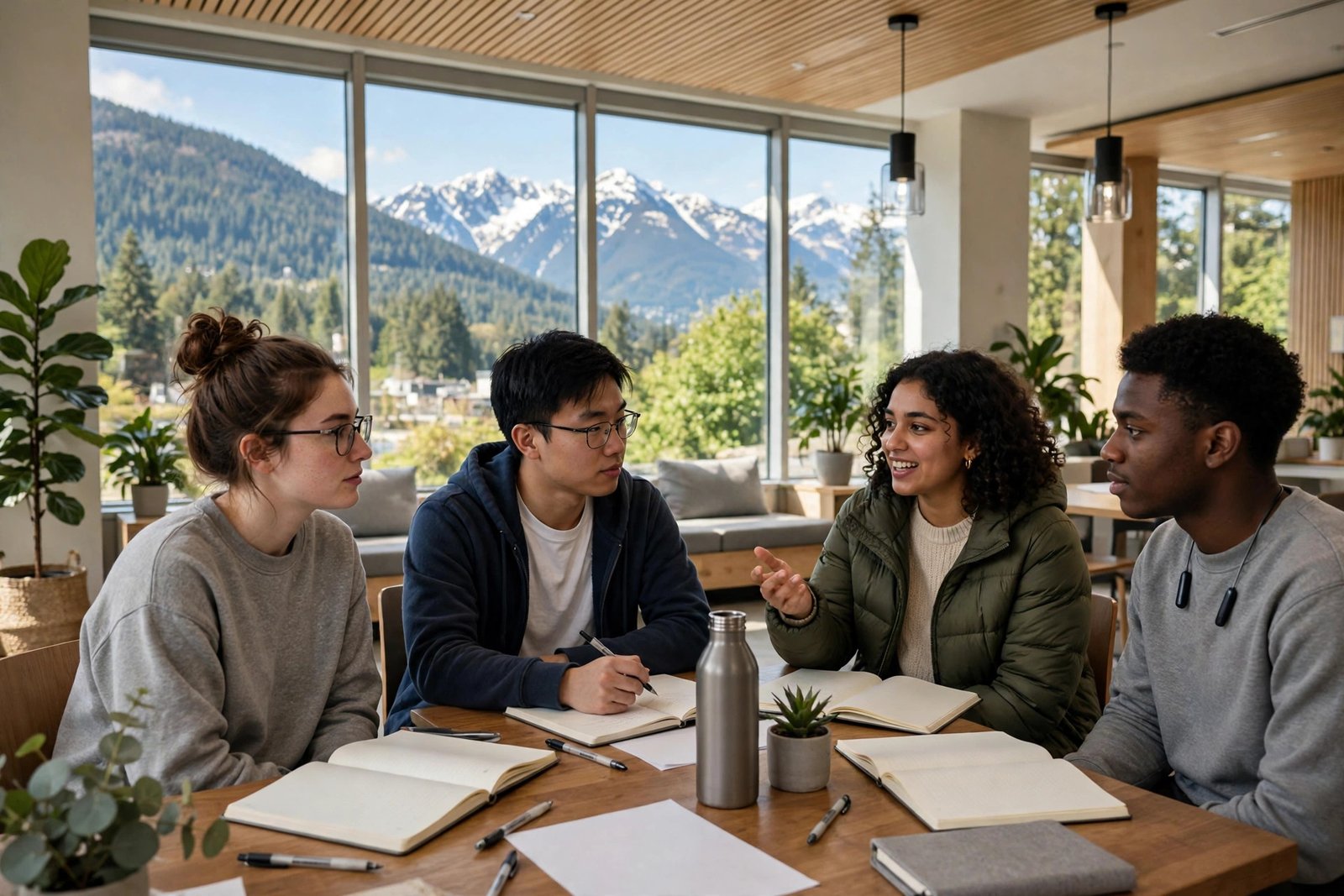 International undergraduate students studying together in Vancouver while holding scholarships in Canada