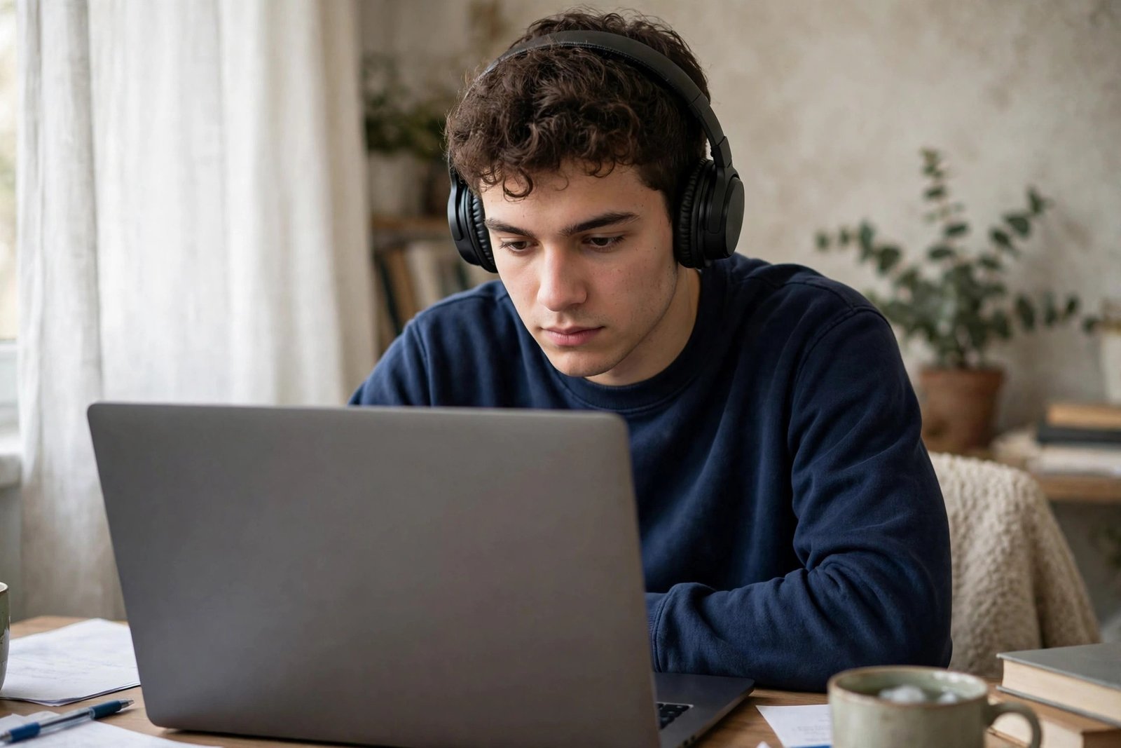 Student taking the Duolingo English Test online at home for admission to a Canadian university scholarship