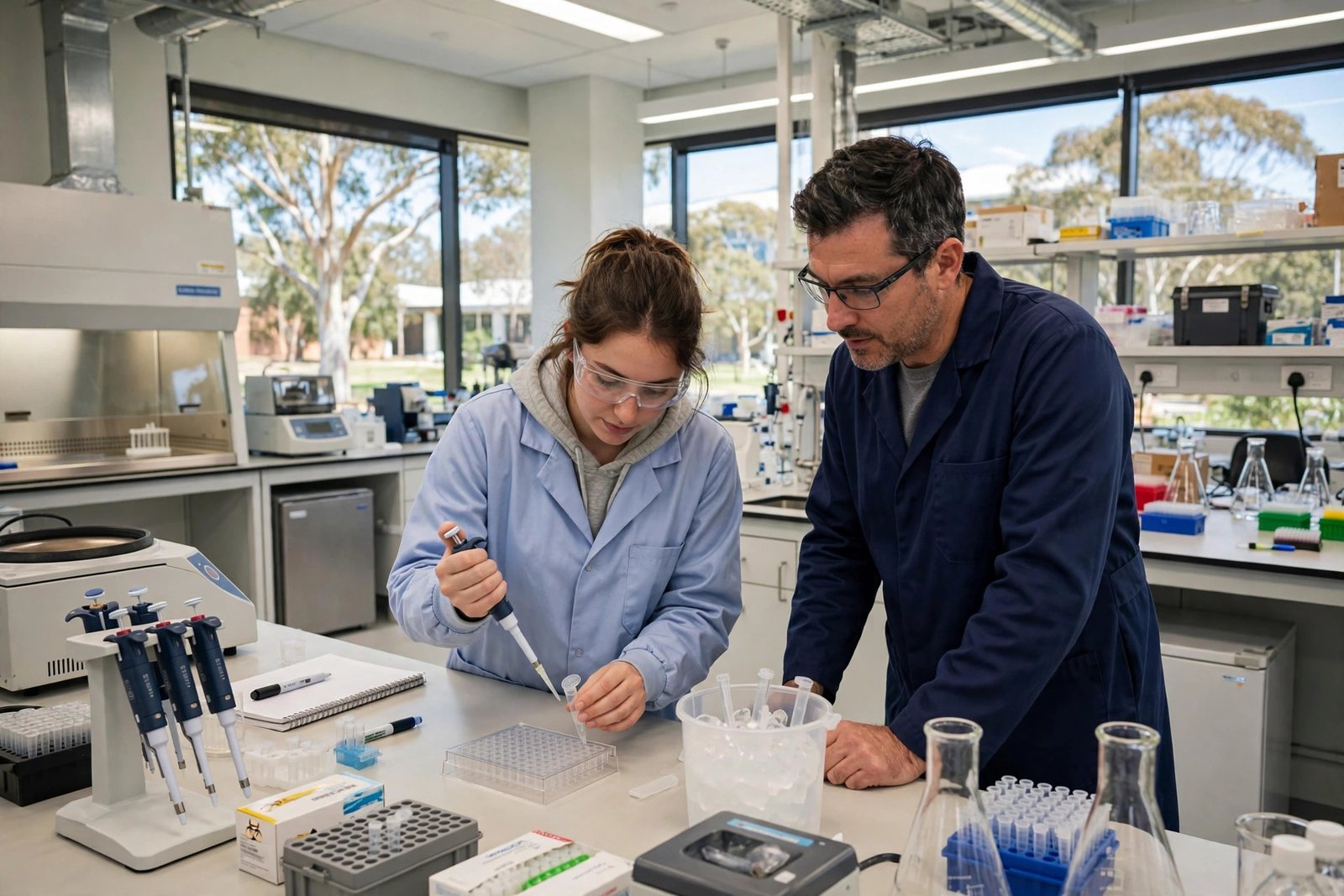 Research student in an Australian university laboratory funded by a fully funded scholarship in Australia