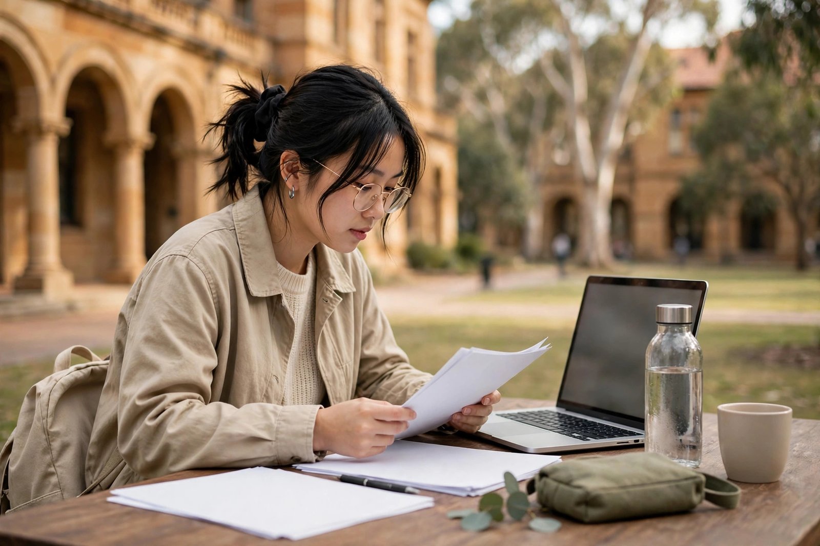 International student reviewing English requirement documents and MOI letter for scholarships in Australia