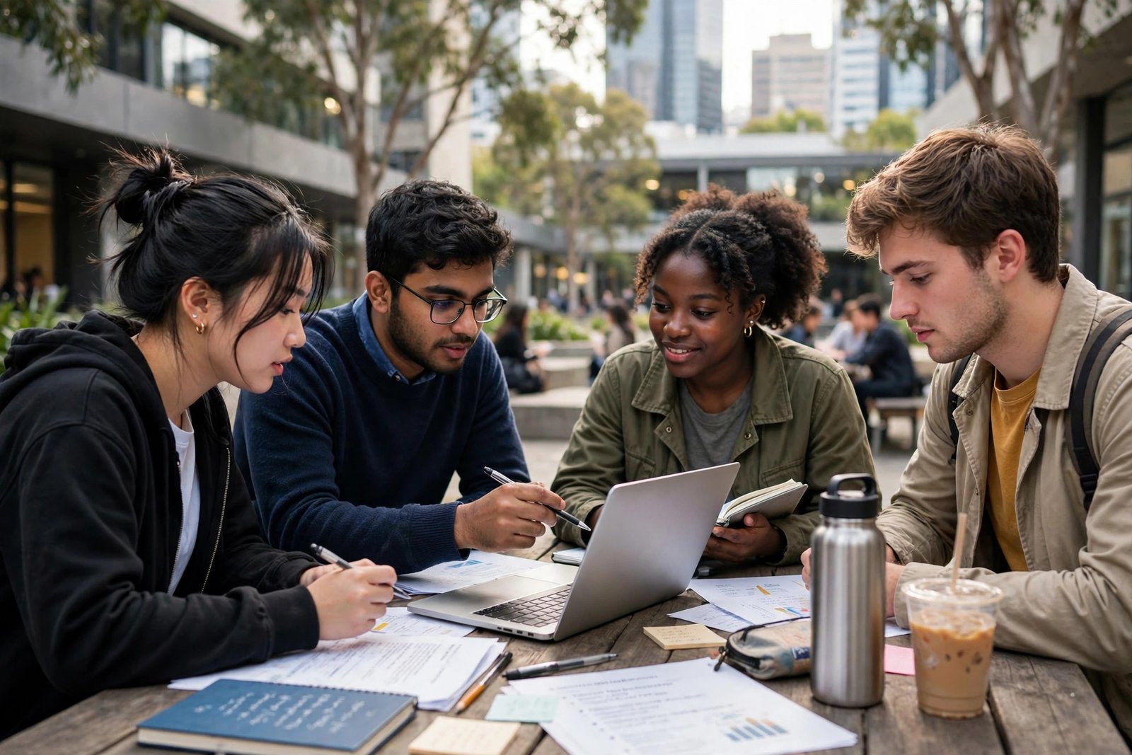International students planning scholarship applications for Australia 2027 intake at a university campus