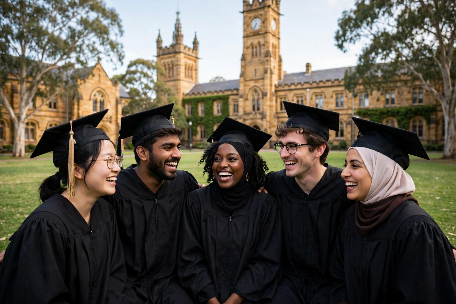 Graduates celebrating at an Australian university after winning scholarships in Australia