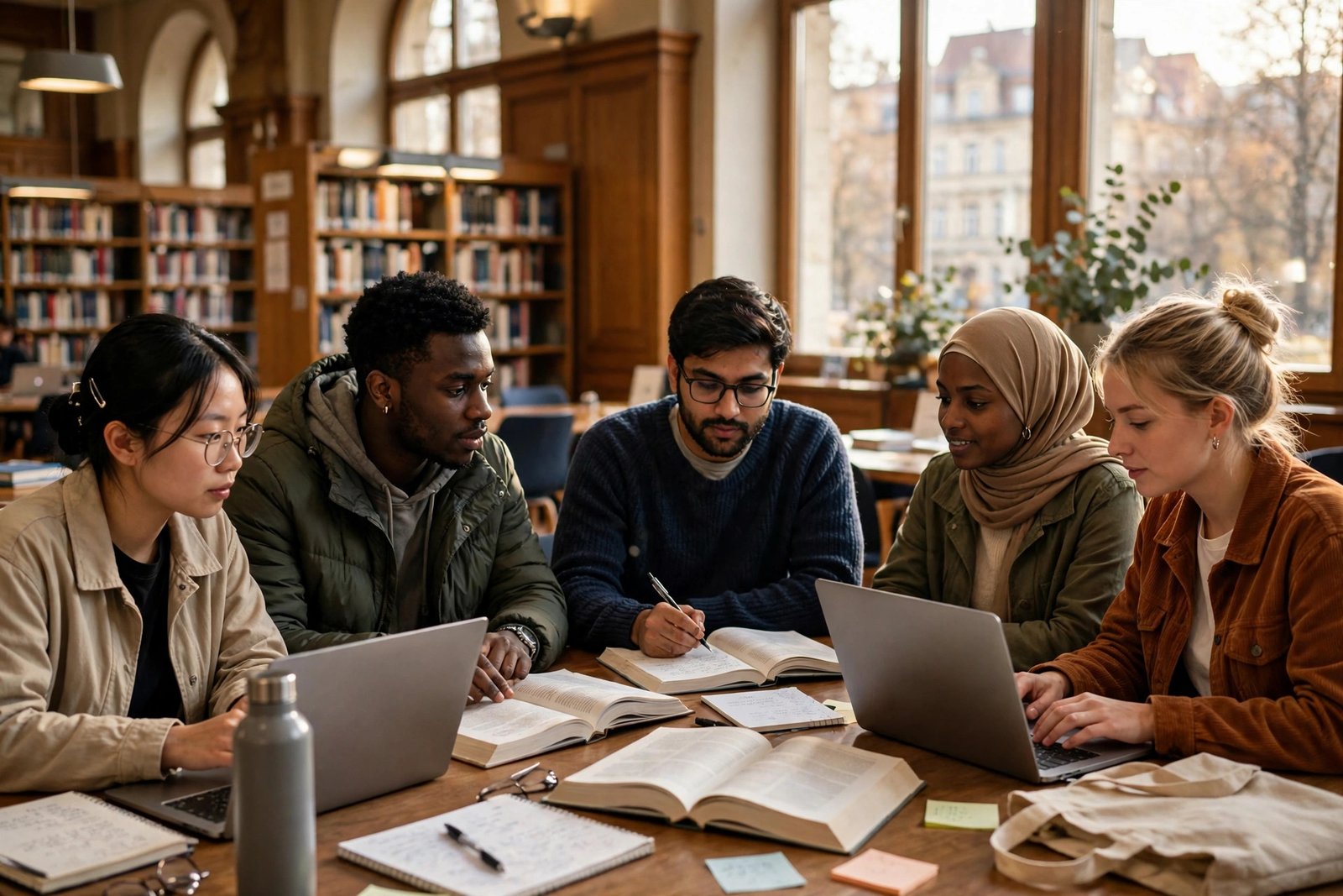 International graduate students in a German university library funded by DAAD scholarships