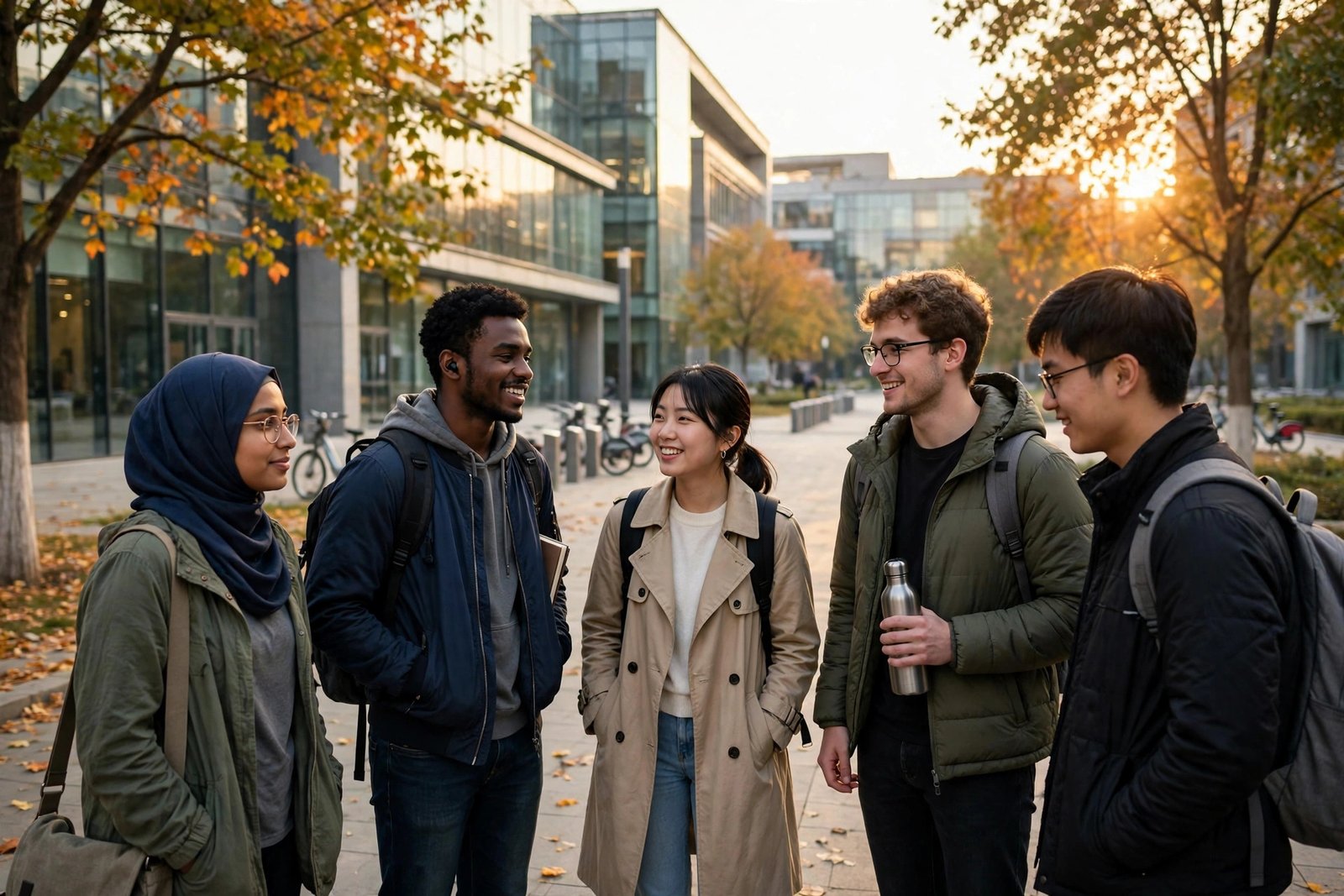 International graduate students on a modern university campus in Beijing, China