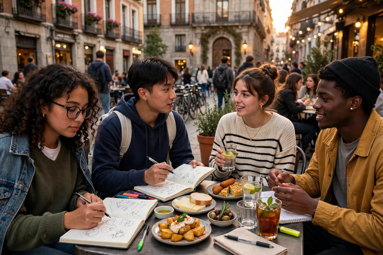 International students balancing study and city life in Madrid while holding scholarships in Spain