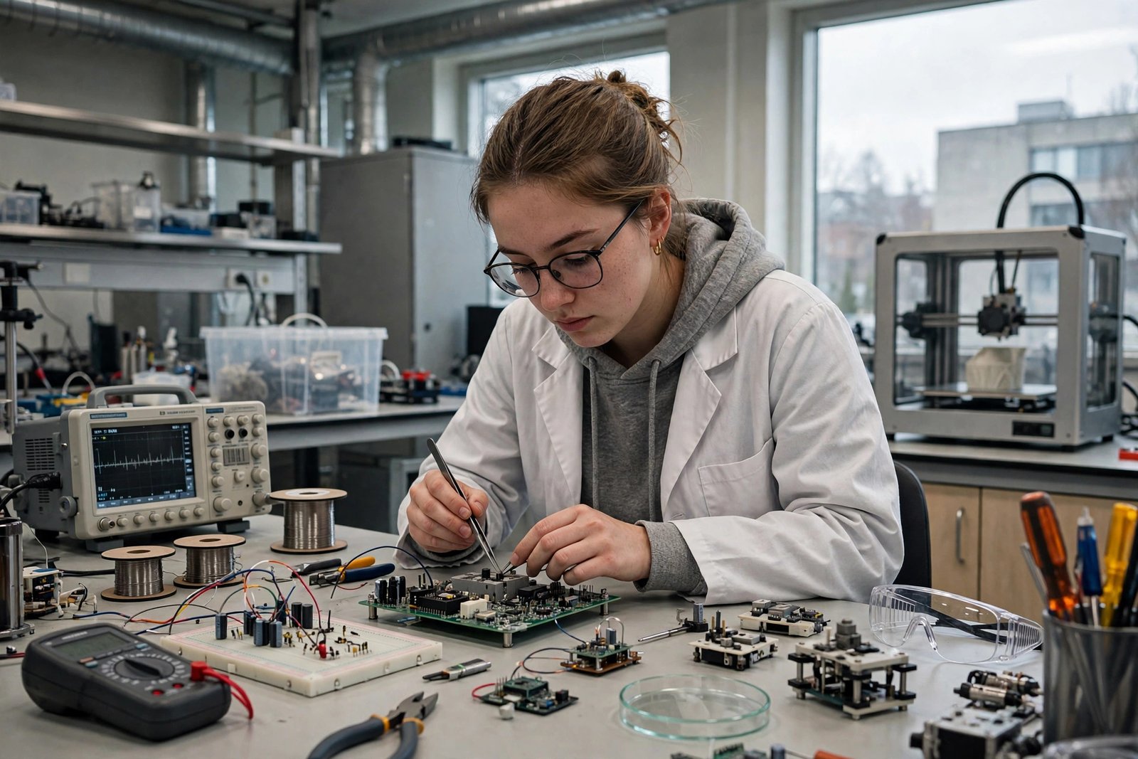 Master's student working in a Norwegian university research laboratory while exploring scholarships in Norway