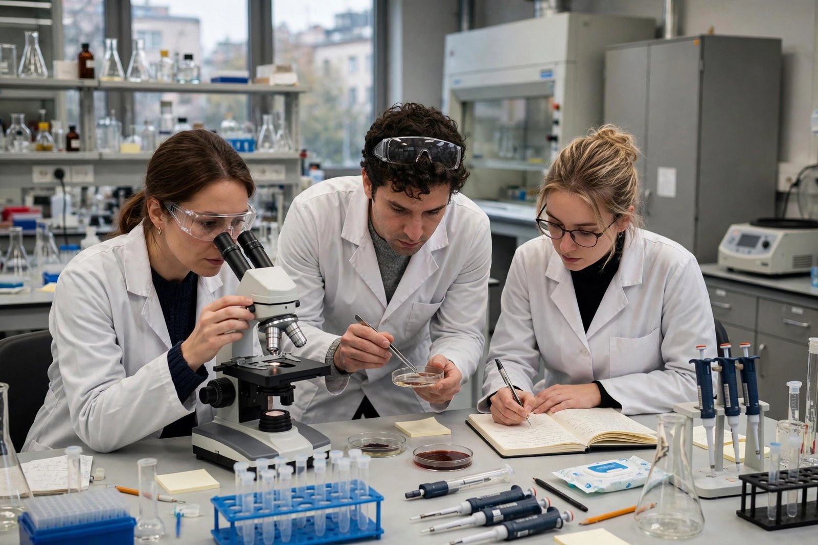 Doctoral researchers working in a Hungarian university laboratory funded by the Stipendium Hungaricum scholarship
