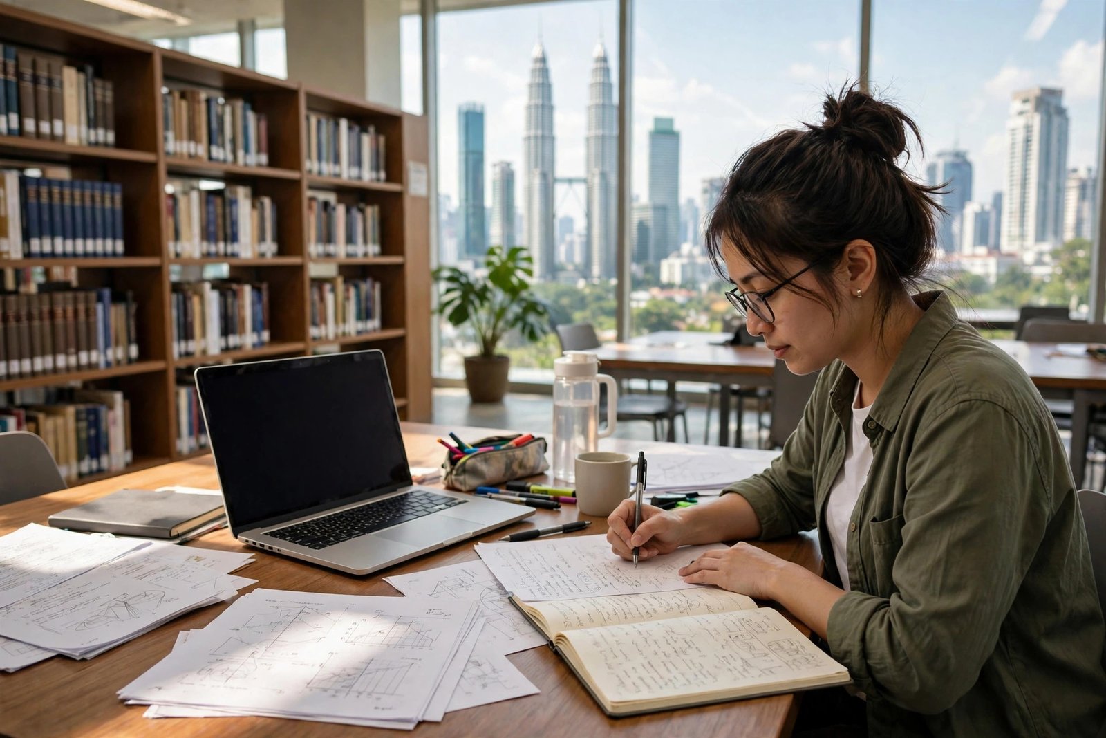 Graduate researcher studying in a bright university library in Malaysia, fully funded Masters and PhD scholarships
