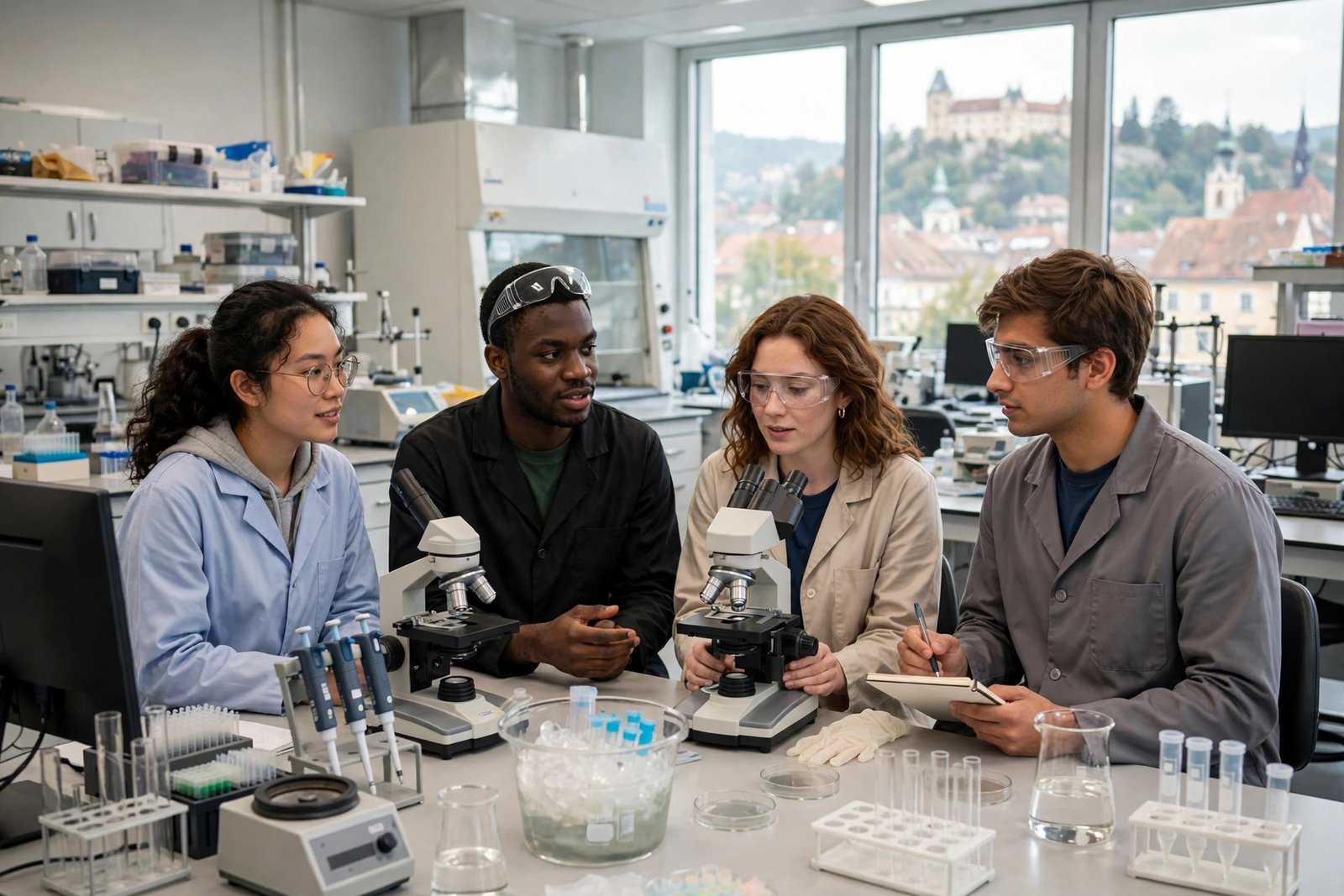 Graduate researchers in an Austrian university laboratory funded by OeAD Ernst Mach scholarships in Austria