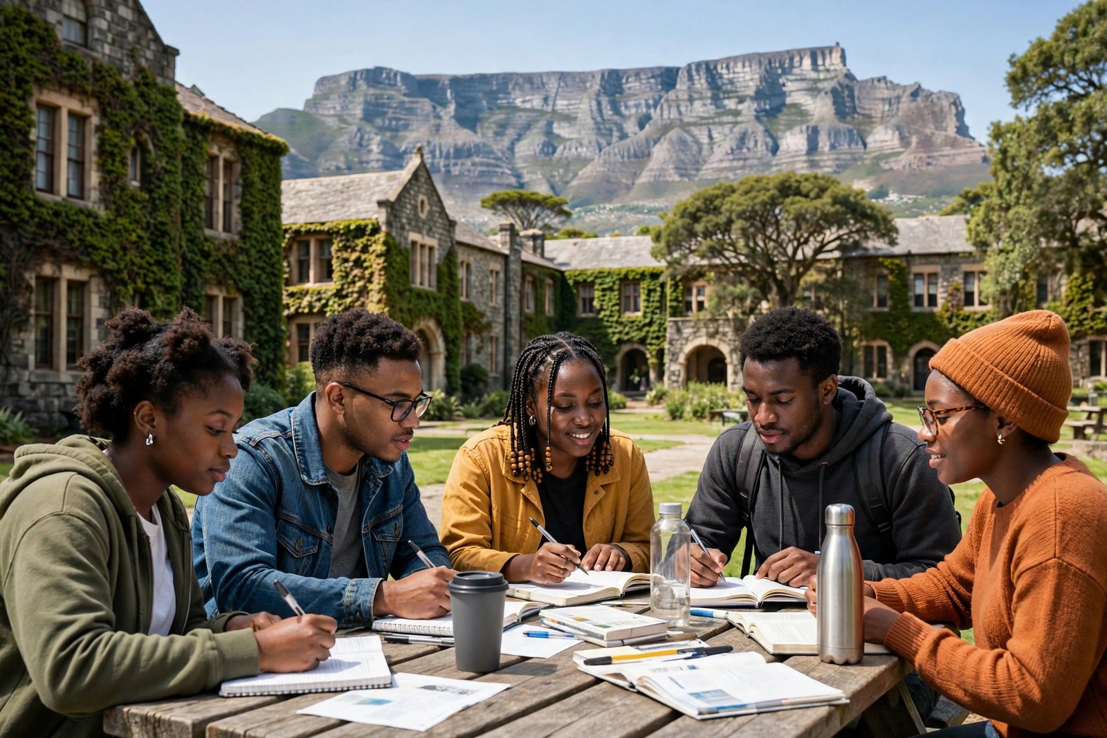 University students on a campus in Cape Town applying for scholarships in South Africa