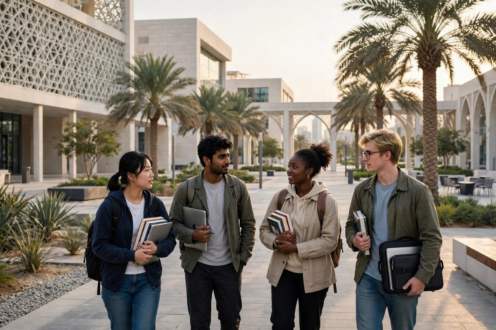 International students on a modern university campus in Doha applying for scholarships in Qatar for international students 2026/2027
