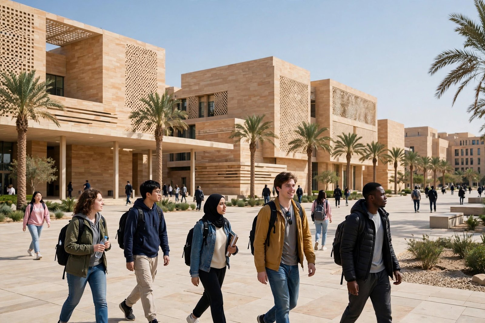 International students on a public university campus in Riyadh applying for scholarships in Saudi Arabia for international students 2026/2027
