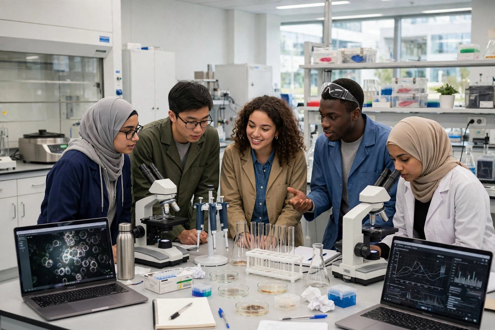 Postgraduate researchers in a university laboratory in Saudi Arabia on a fully funded Study in Saudi scholarship