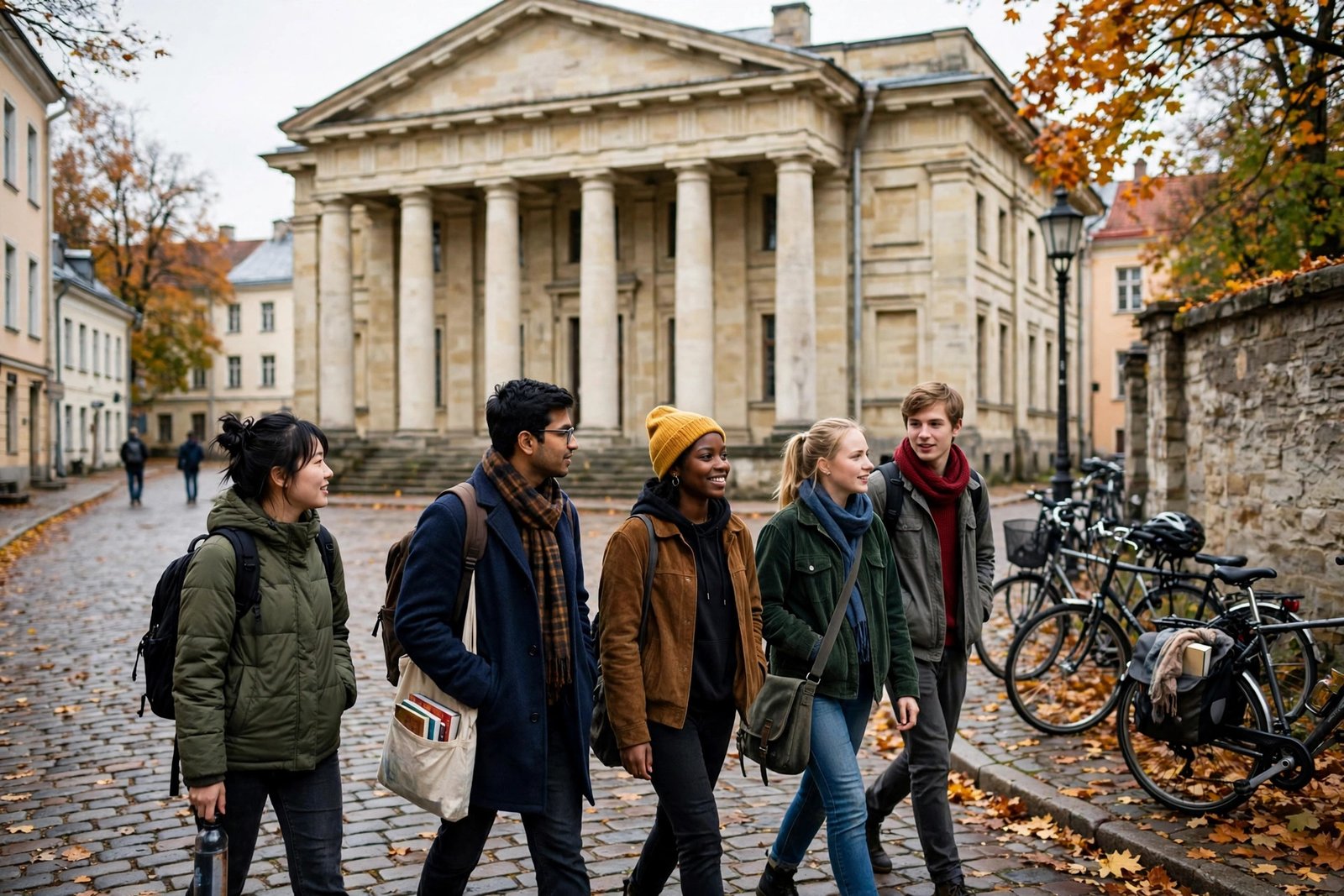 International students in Tartu Estonia near historic university building, scholarships in Estonia for international students