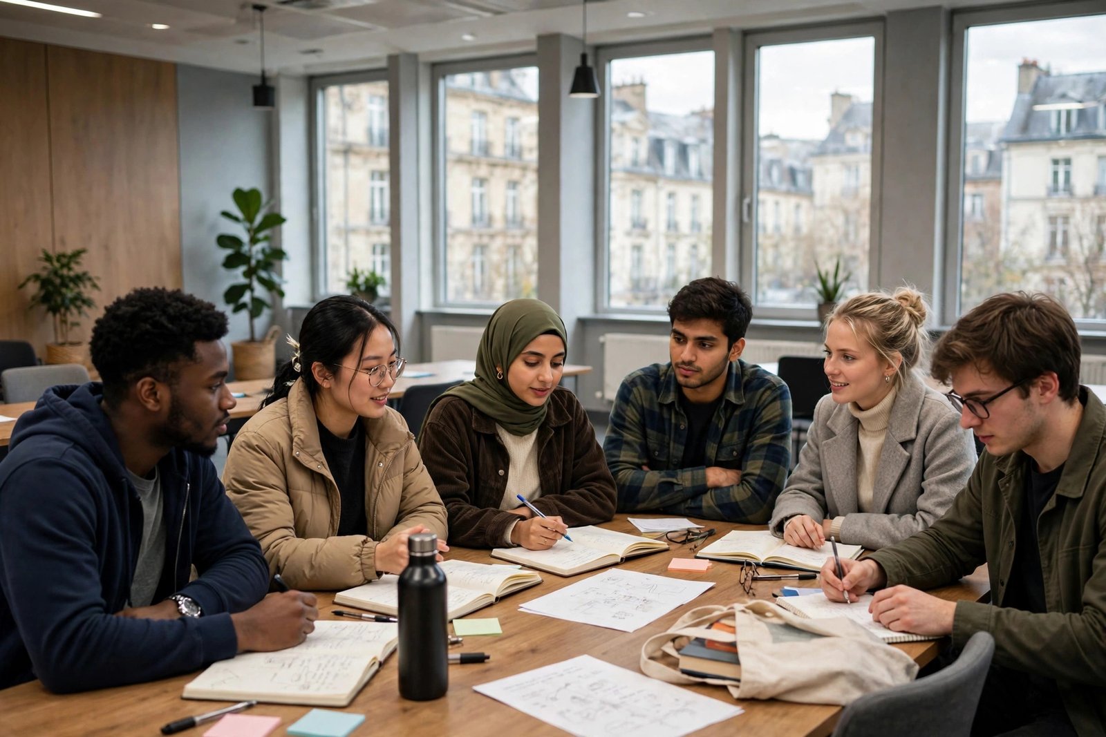 Multicultural Erasmus Mundus master's students collaborating in a European university seminar