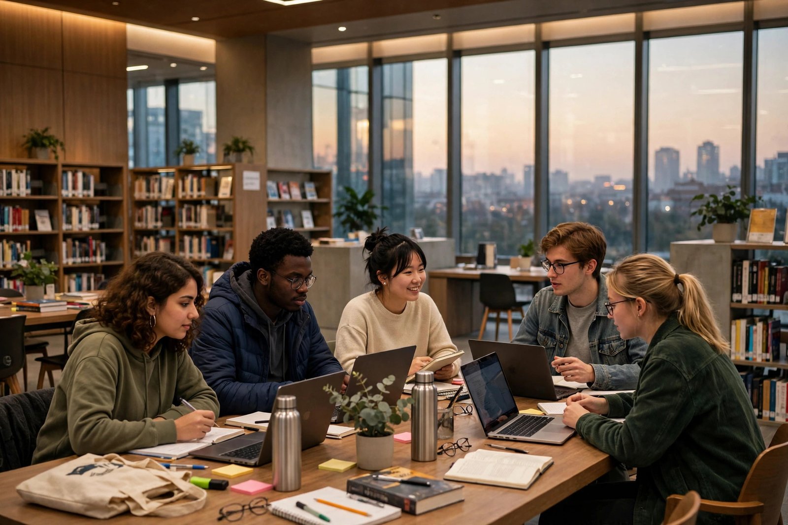 International students studying together in a modern Chinese university library in Beijing under CSC Type B