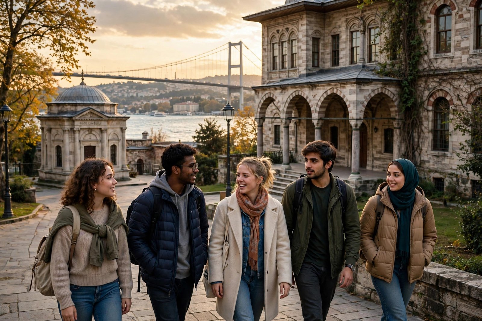 International students on a university campus in Istanbul on the Türkiye Burslari Scholarship 2027