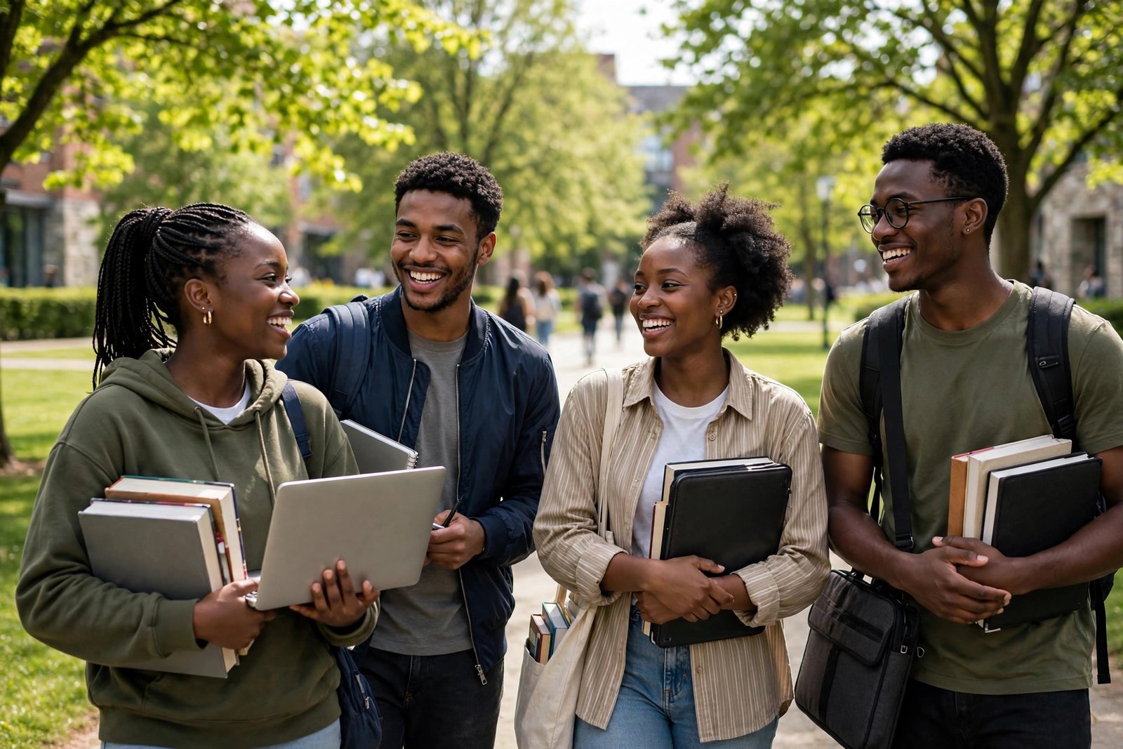 African students walking on a university campus as Mastercard Foundation Scholars Program applicants