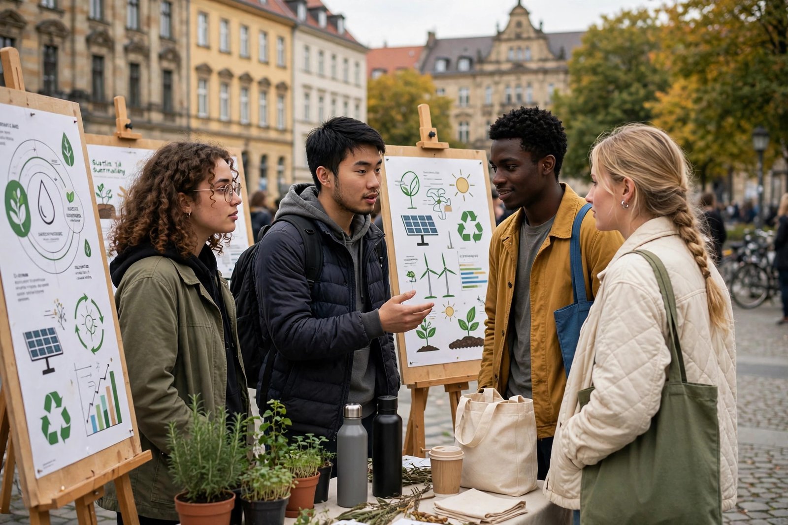 Students at a sustainability and community event in Berlin, Germany