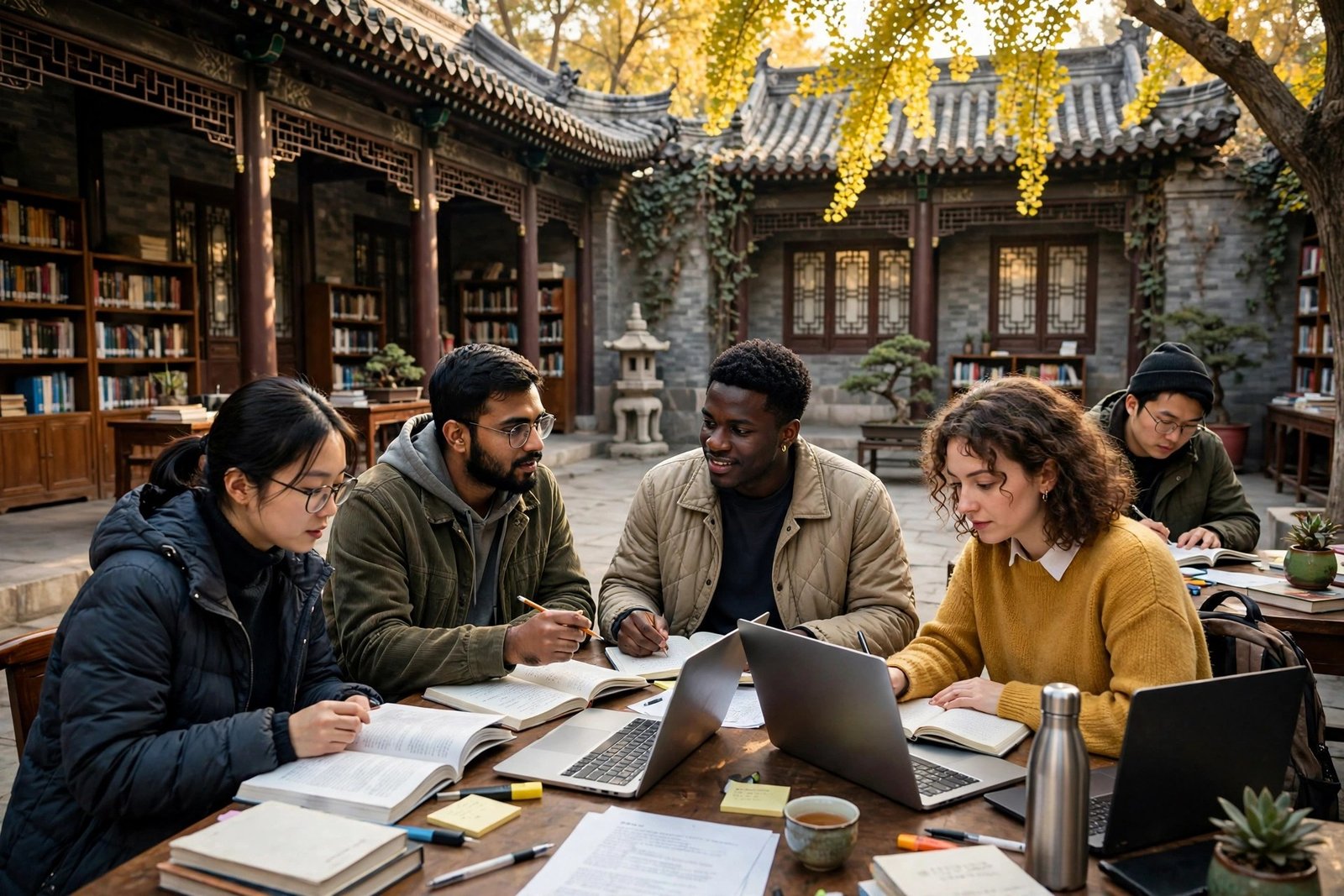 Graduate students studying together at a university in Beijing for the Yenching Academy China Studies programme