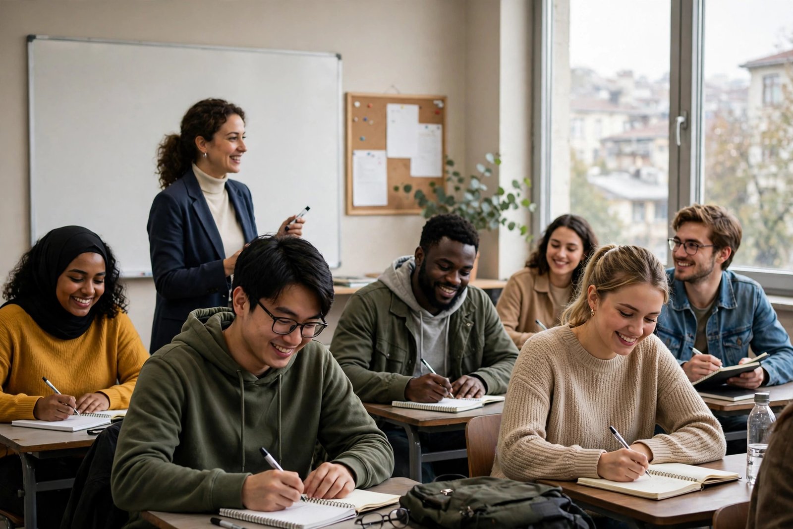 Students learning in a Turkish language class included free for one year in the Türkiye Burslari Scholarship