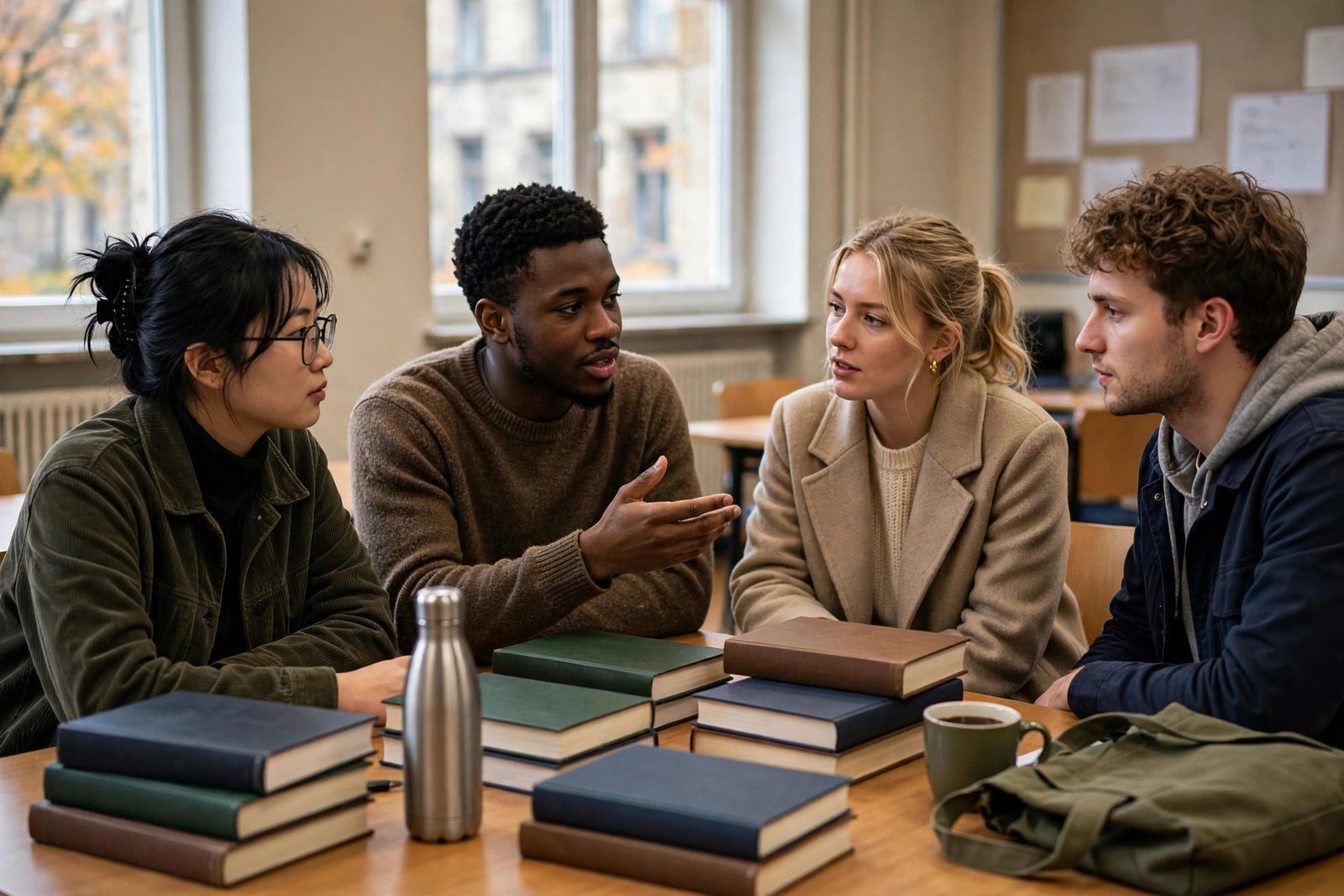 Graduate students in a public policy seminar at a German university discussing governance