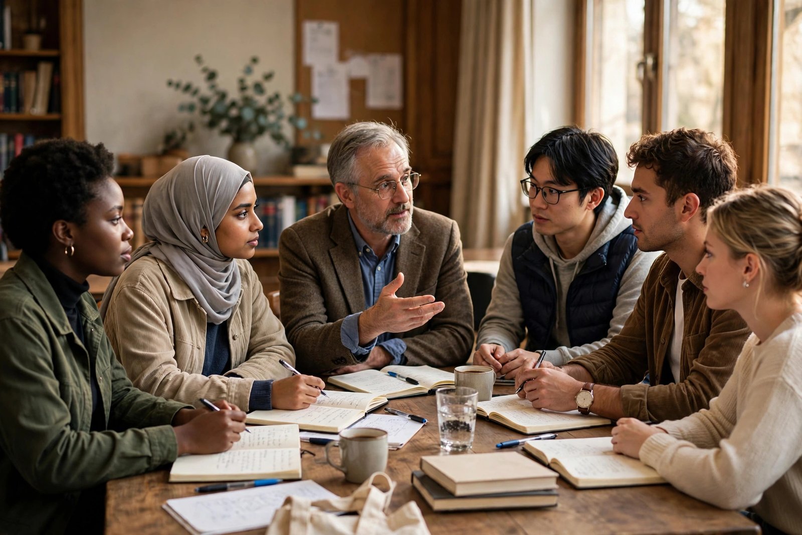 Fulbright graduate students discussing research in a seminar at an American university