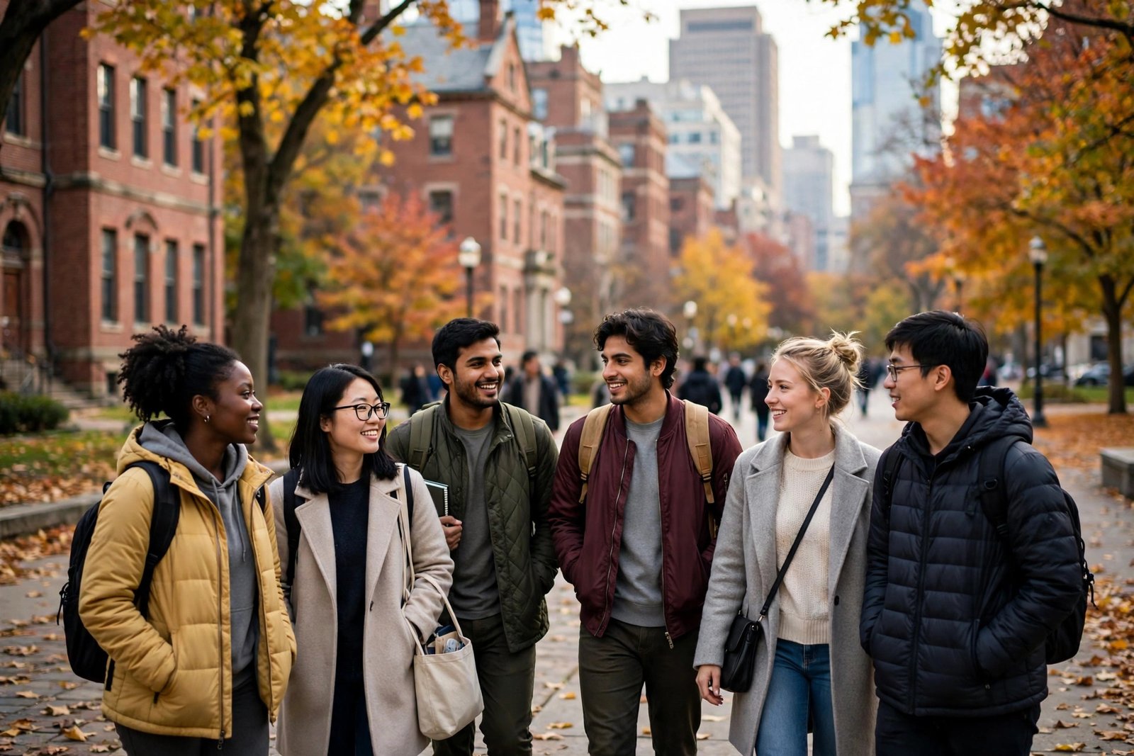 International students walking through a city campus in Philadelphia while researching University of Pennsylvania scholarships
