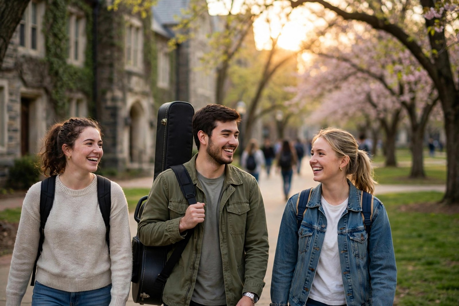 University students walking across a green Nashville campus in spring while applying for Vanderbilt University scholarships