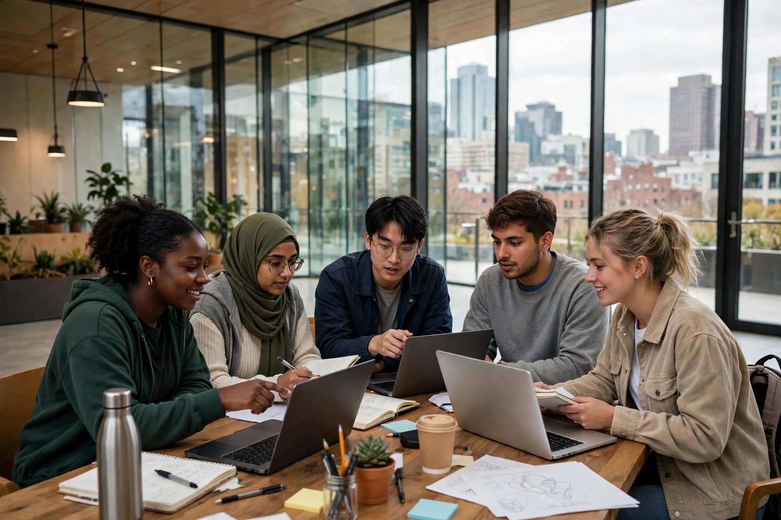 International students collaborating on a Boston campus while exploring Northeastern University scholarships