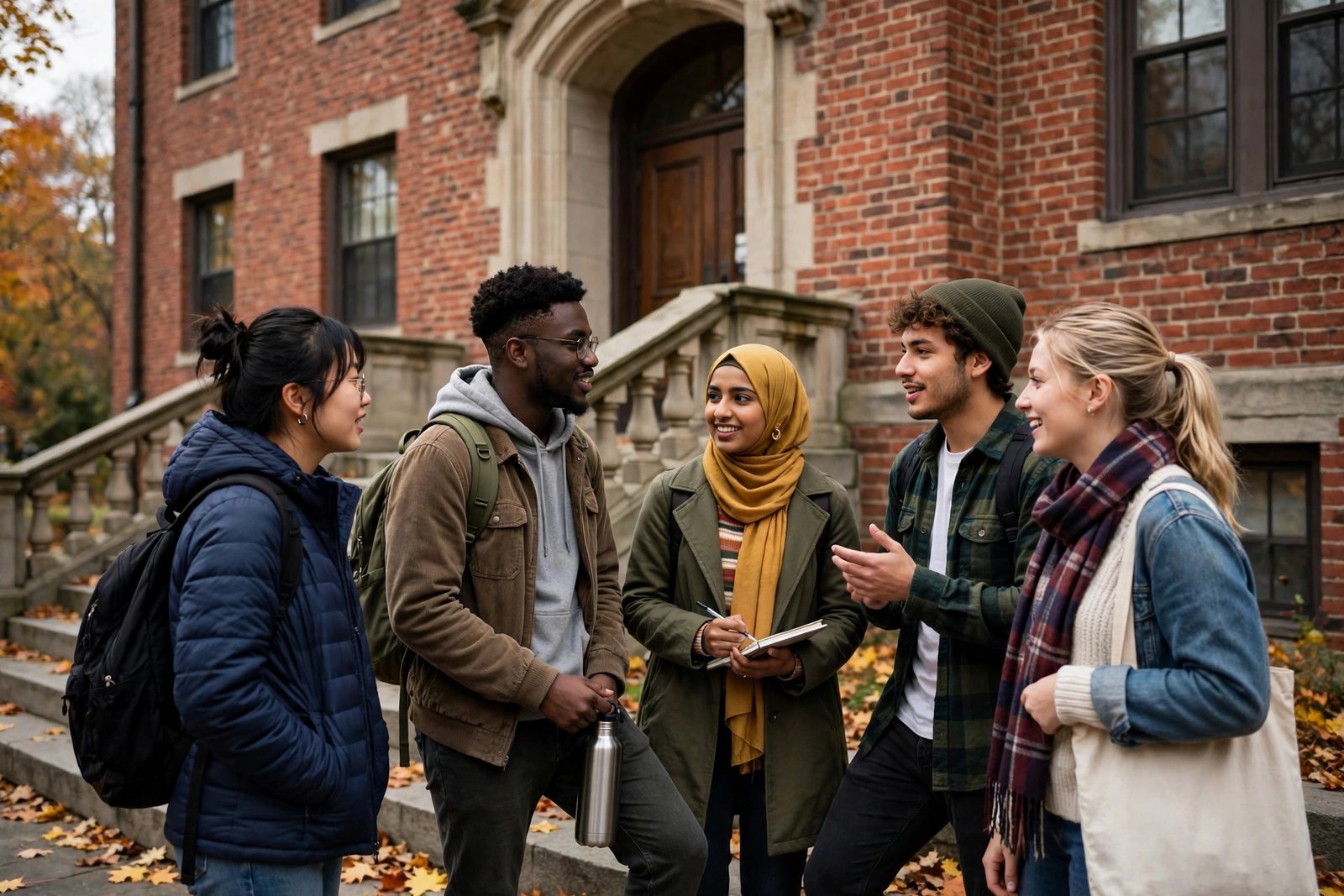 International students on a historic campus in Worcester, Massachusetts, exploring the Clark University Global Scholars Program