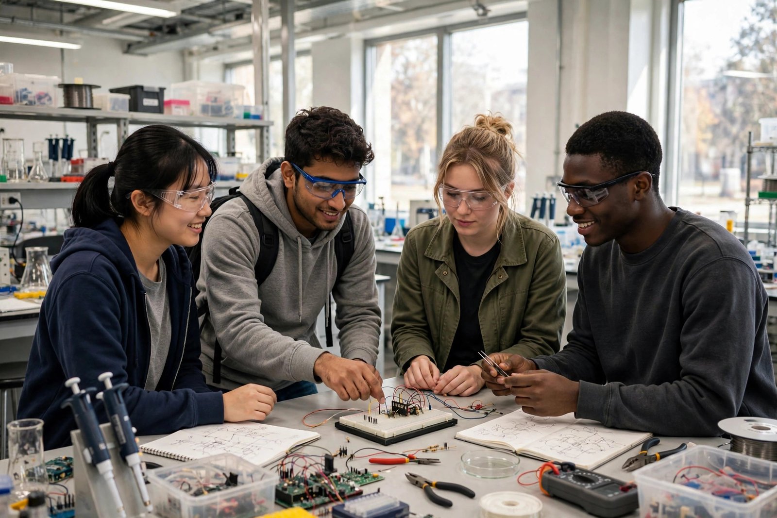 Engineering students collaborating in a University of Southampton laboratory
