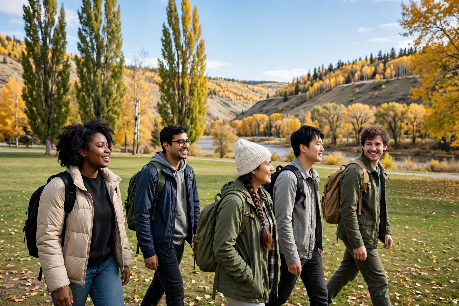 Students walking across a green campus in Edmonton in autumn, University of Alberta scholarships for international students