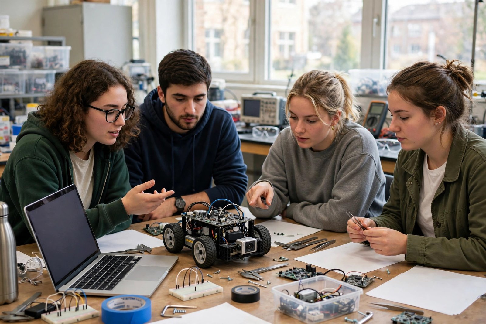 Engineering students collaborating in a university laboratory in Calgary