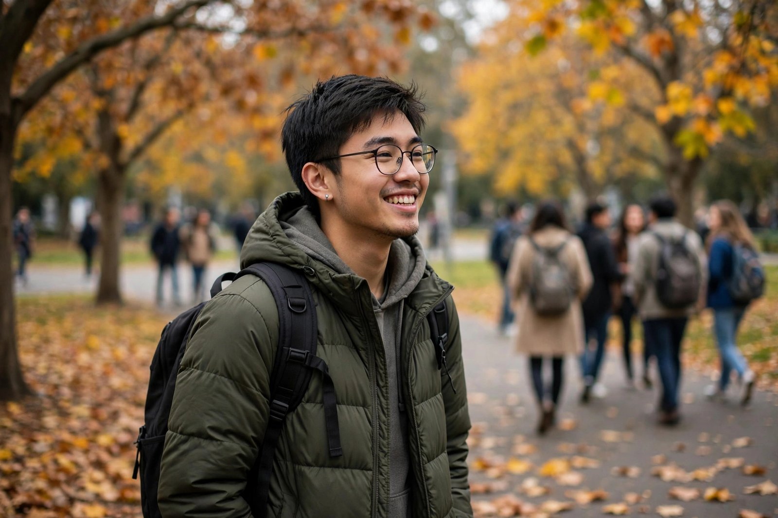 Young international undergraduate student arriving on a university campus in Melbourne