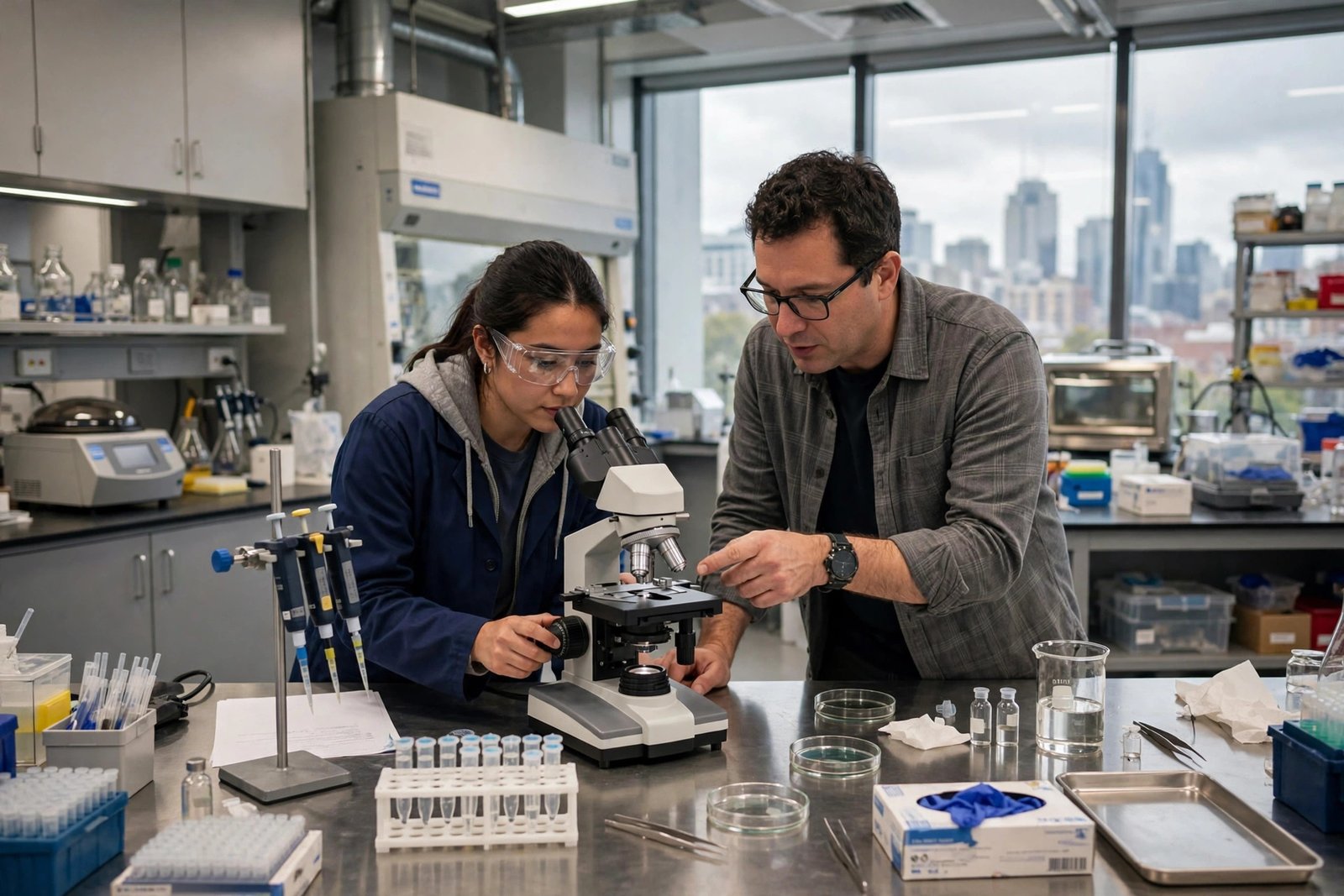 Graduate research student working in a university laboratory in Melbourne, Australia